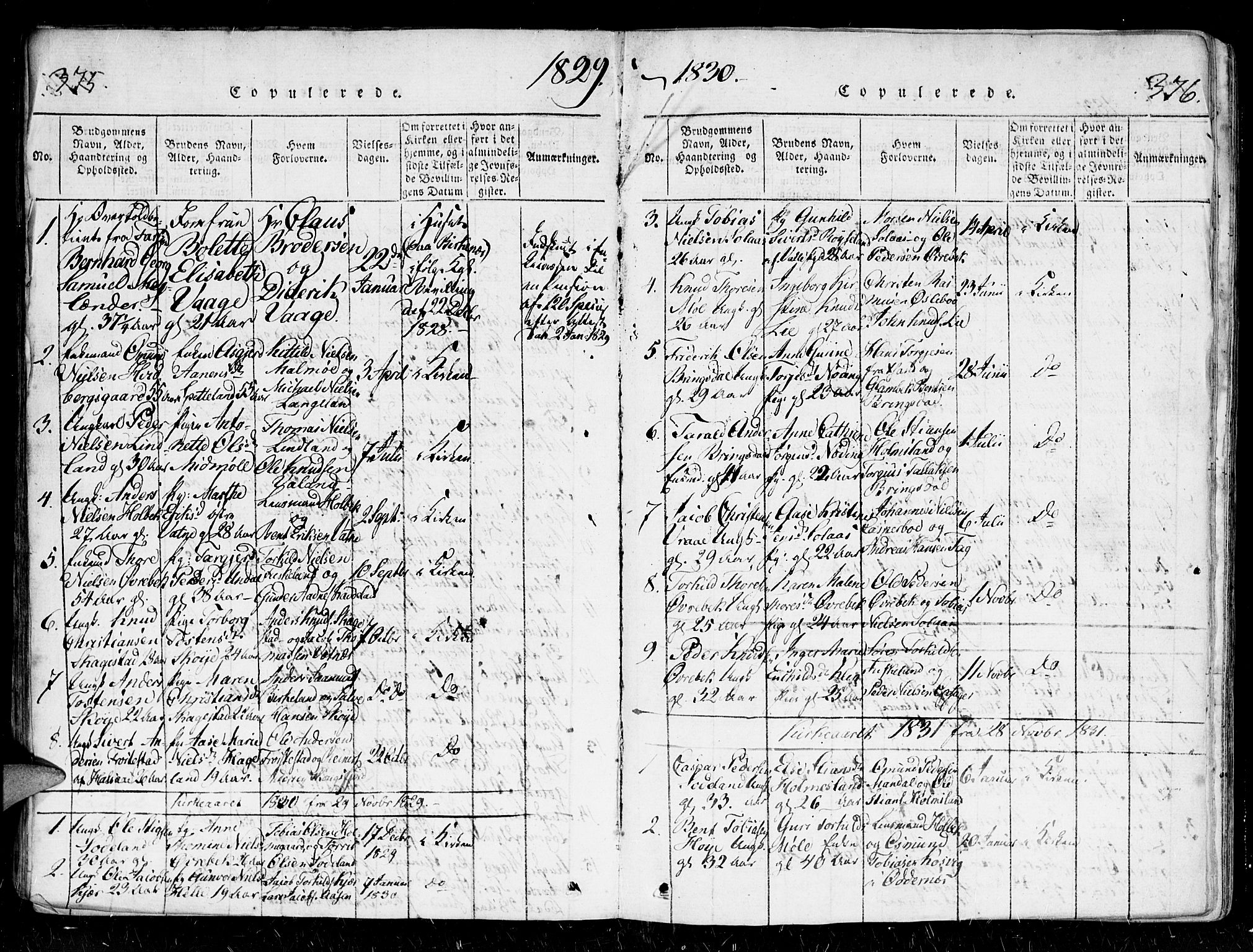 Holum sokneprestkontor, SAK/1111-0022/F/Fa/Faa/L0004: Parish register (official) no. A 4, 1820-1849, p. 375-376
