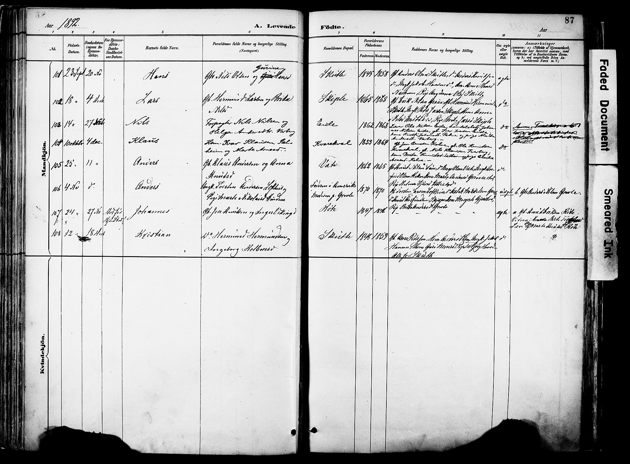 Voss sokneprestembete, SAB/A-79001/H/Haa: Parish register (official) no. A 21, 1887-1903, p. 87