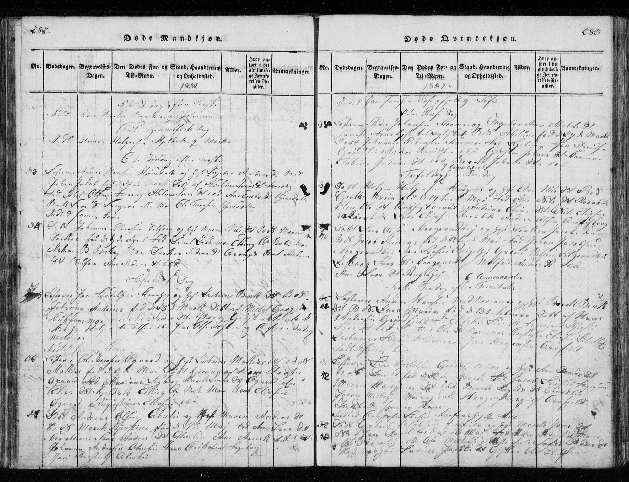 Ministerialprotokoller, klokkerbøker og fødselsregistre - Nordland, AV/SAT-A-1459/827/L0412: Parish register (copy) no. 827C01, 1820-1841, p. 282-283