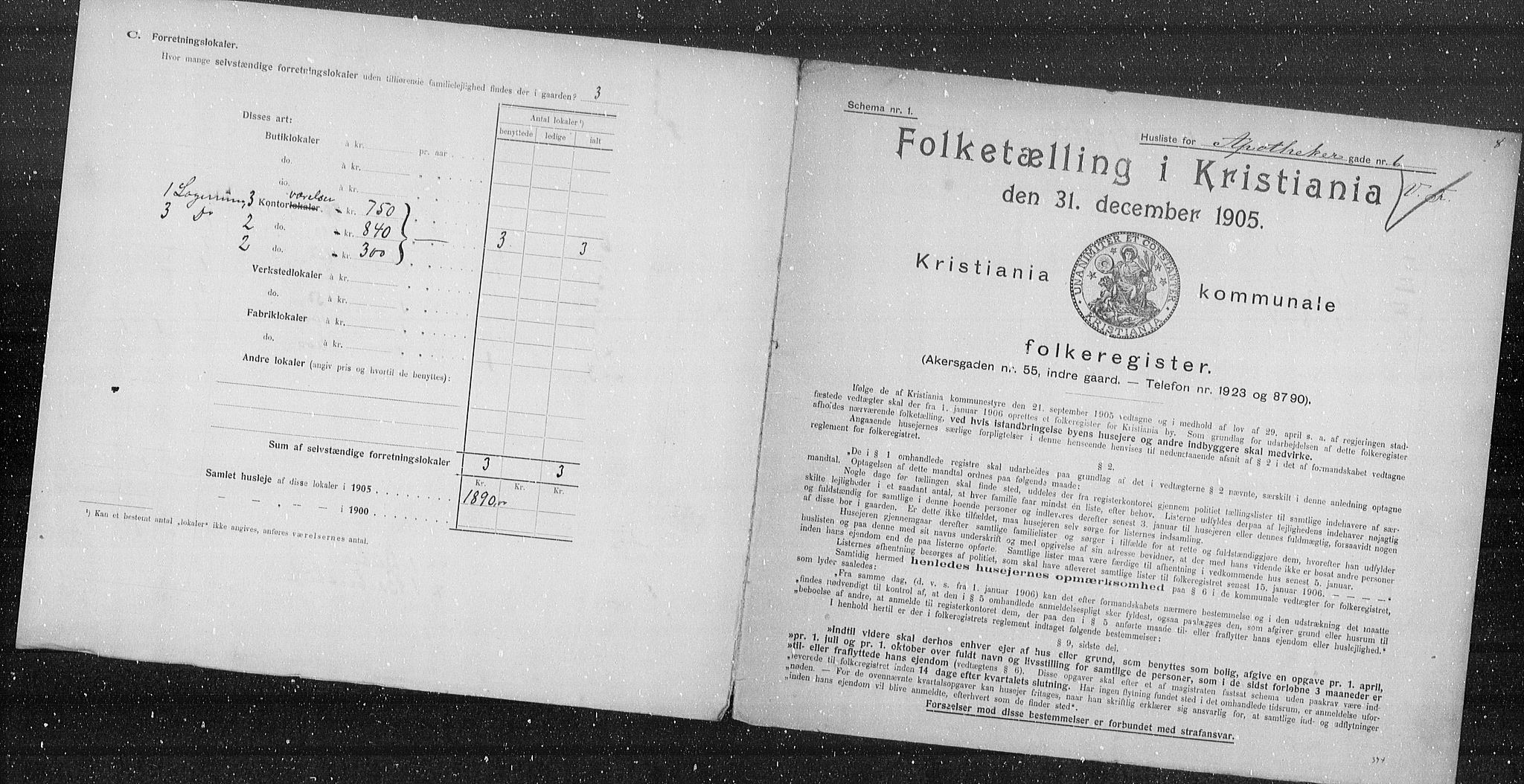 OBA, Municipal Census 1905 for Kristiania, 1905, p. 736