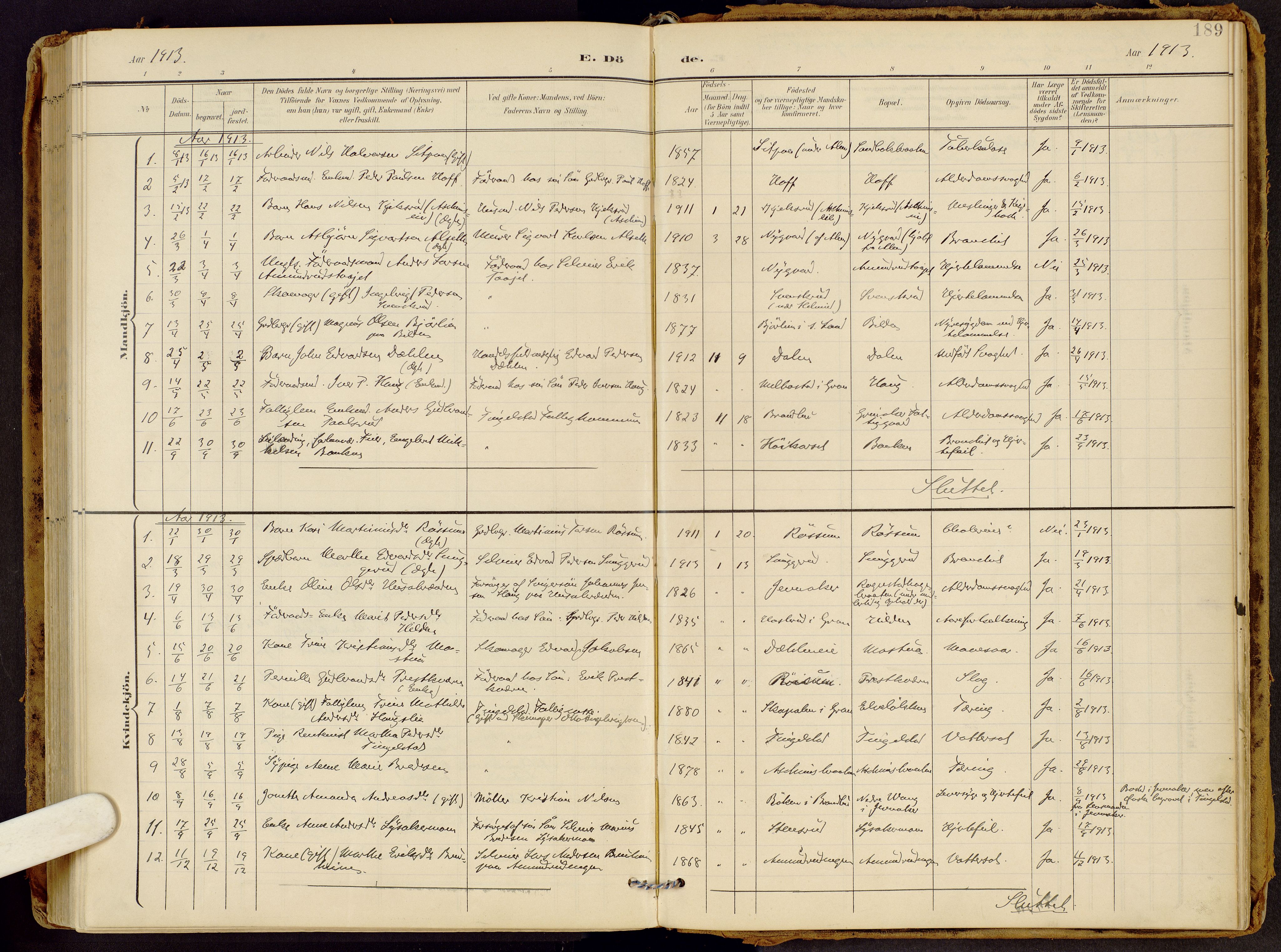 Brandbu prestekontor, SAH/PREST-114/H/Ha/Haa/L0002: Parish register (official) no. 2, 1899-1914, p. 189