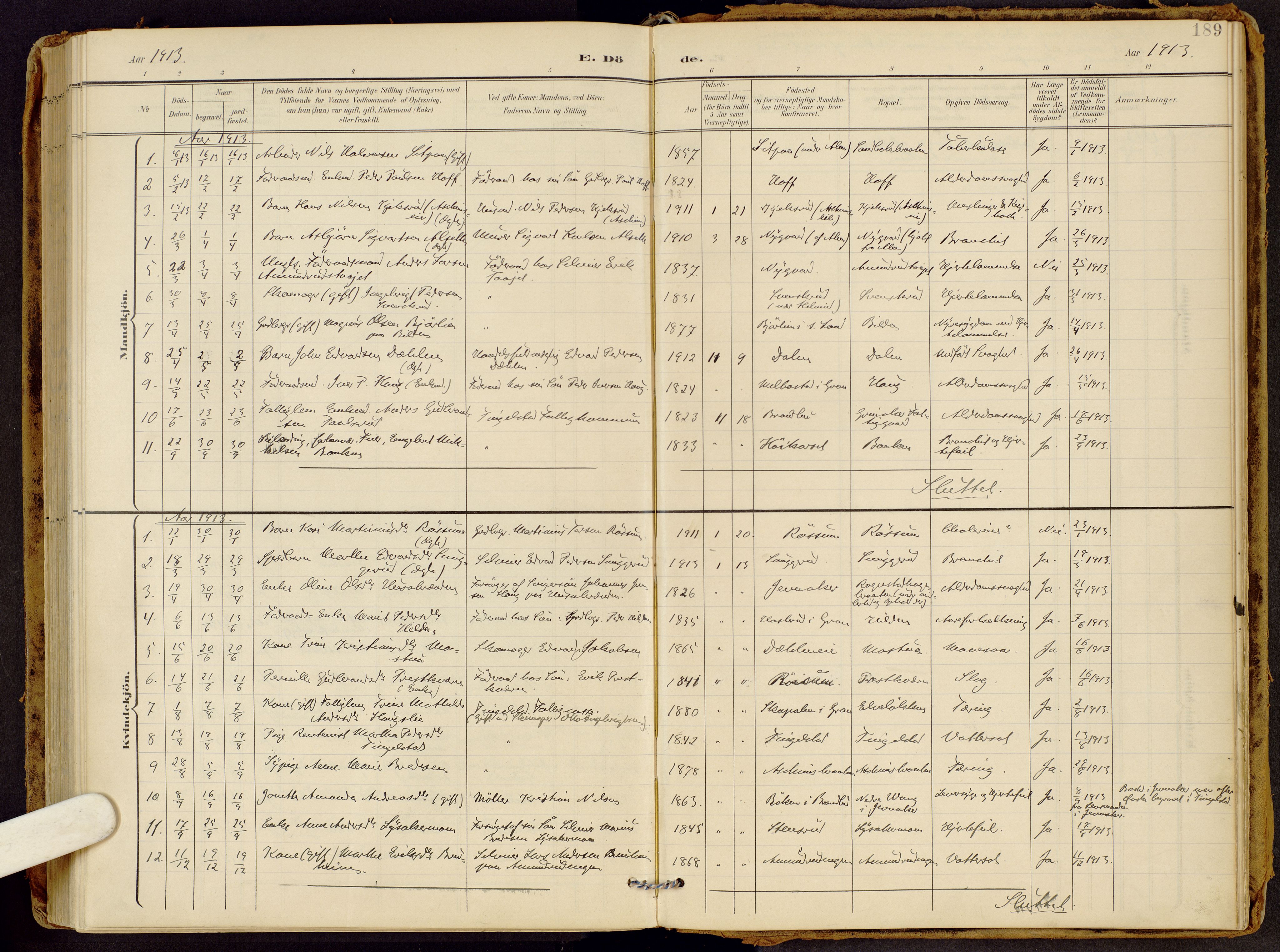 Brandbu prestekontor, AV/SAH-PREST-114/H/Ha/Haa/L0002: Parish register (official) no. 2, 1899-1914, p. 189