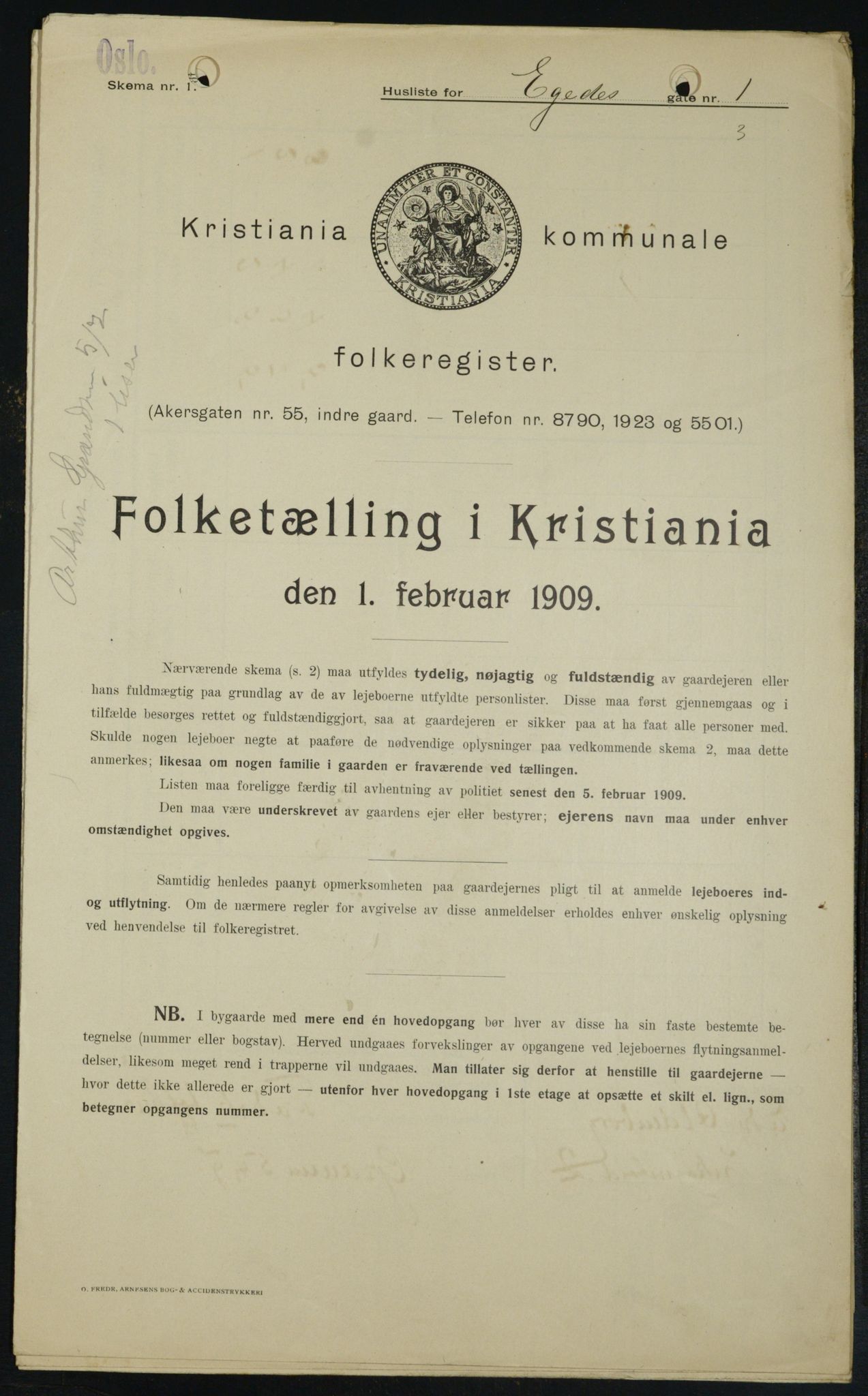 OBA, Municipal Census 1909 for Kristiania, 1909, p. 17092