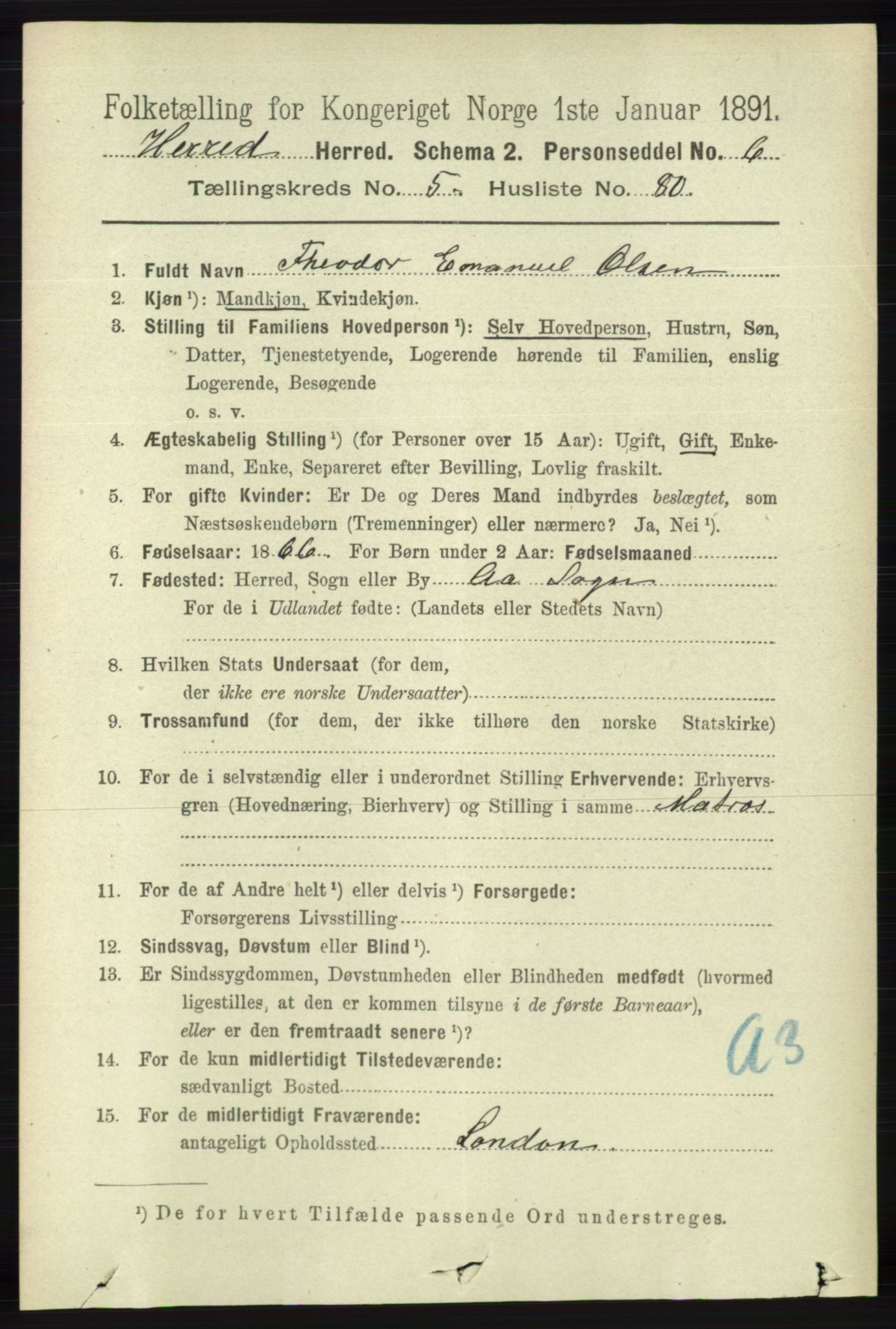 RA, 1891 census for 1039 Herad, 1891, p. 2229