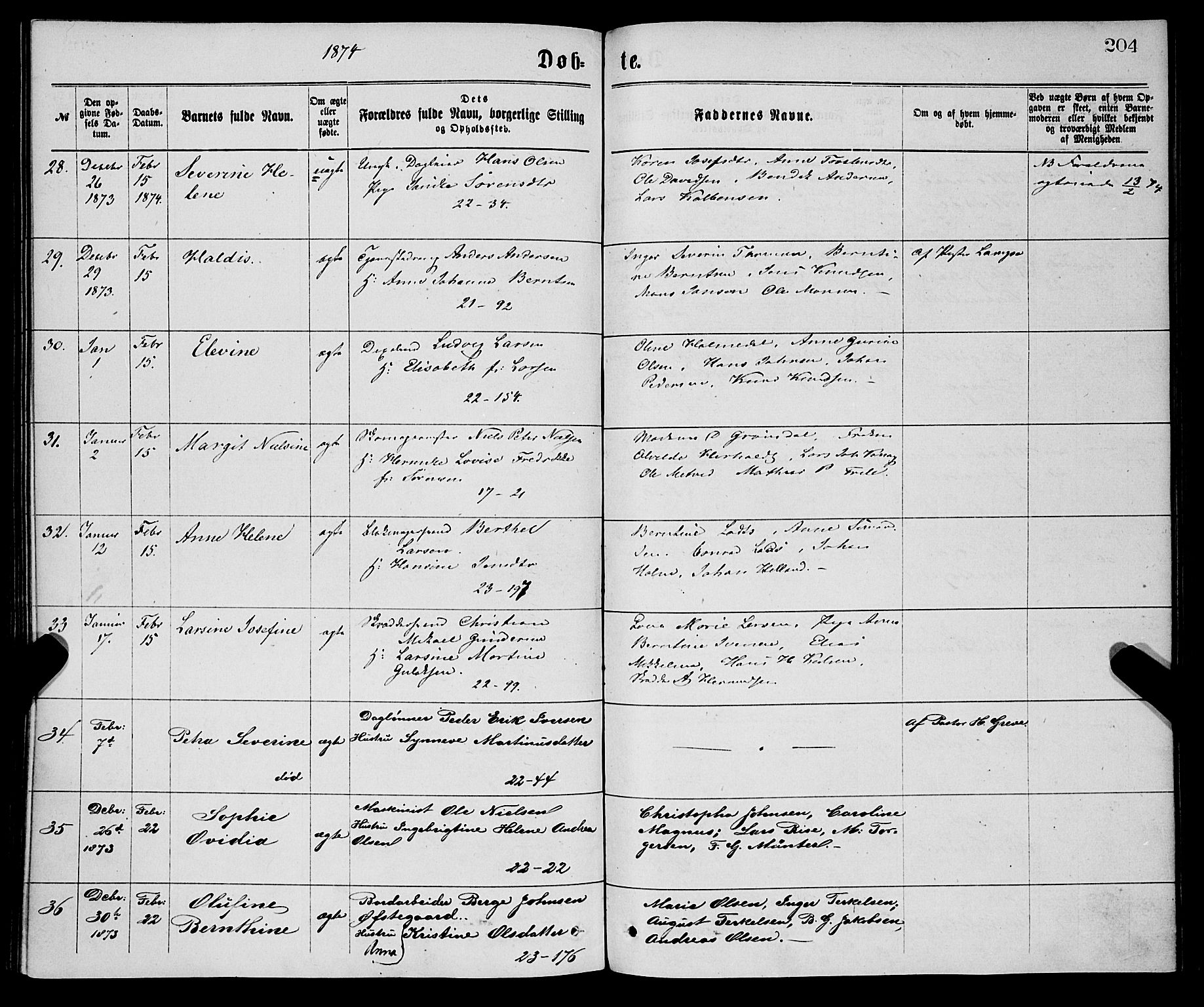 Korskirken sokneprestembete, AV/SAB-A-76101/H/Haa/L0020: Parish register (official) no. B 6, 1871-1878, p. 204