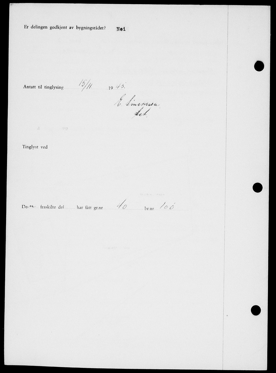 Onsøy sorenskriveri, SAO/A-10474/G/Ga/Gab/L0015: Mortgage book no. II A-15, 1945-1946, Diary no: : 1516/1945