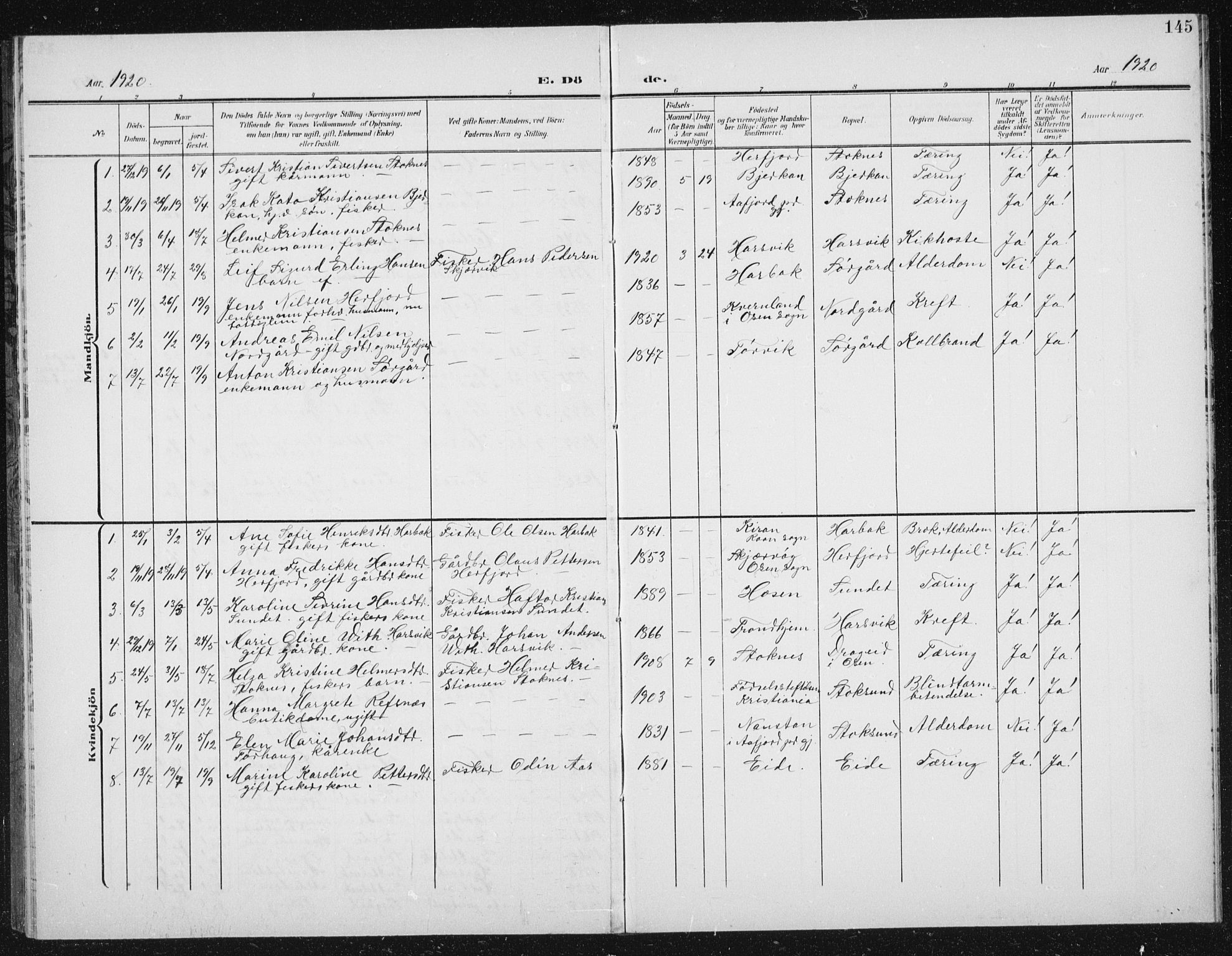 Ministerialprotokoller, klokkerbøker og fødselsregistre - Sør-Trøndelag, SAT/A-1456/656/L0699: Parish register (copy) no. 656C05, 1905-1920, p. 145