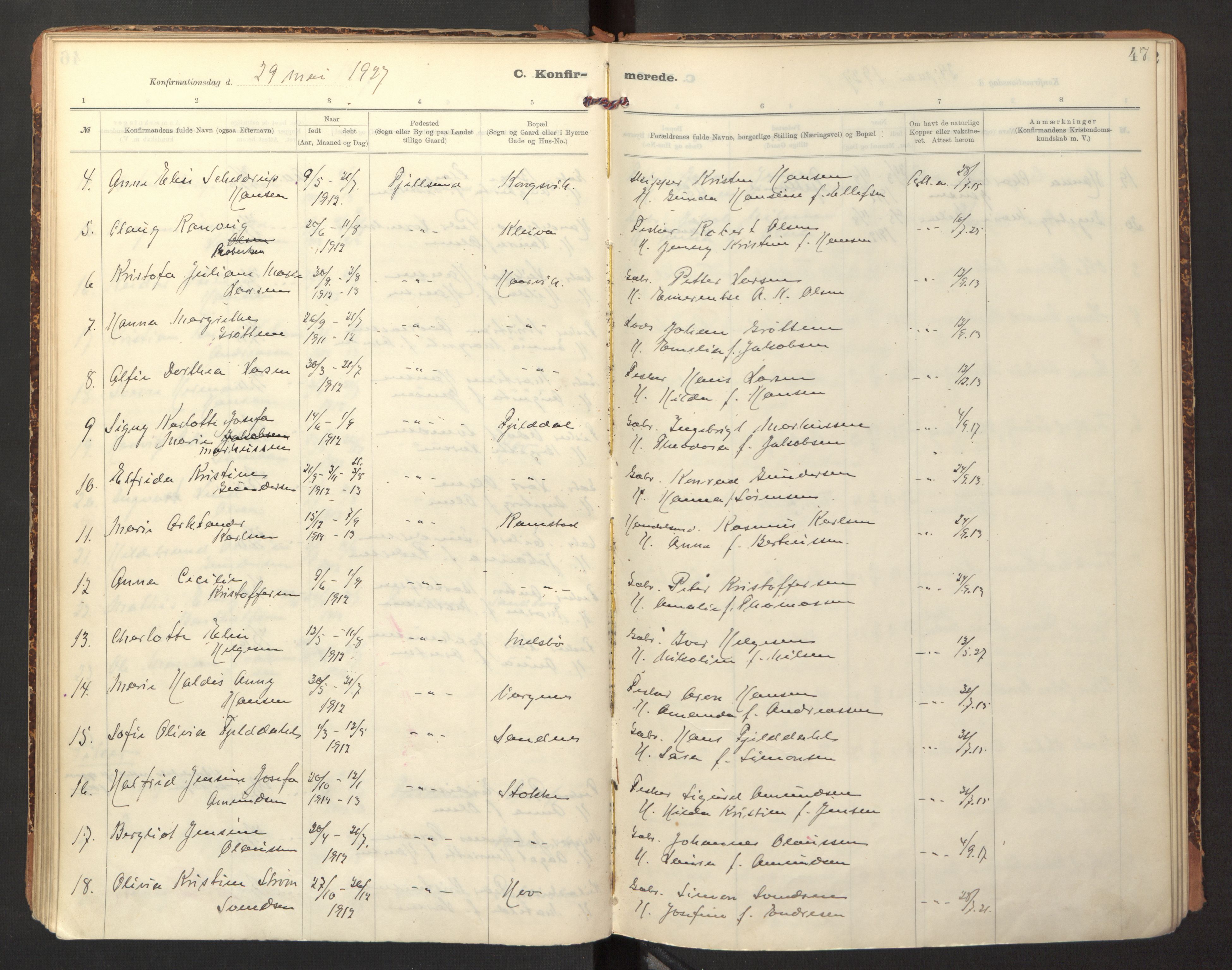 Ministerialprotokoller, klokkerbøker og fødselsregistre - Nordland, AV/SAT-A-1459/865/L0927: Parish register (official) no. 865A05, 1911-1935, p. 47