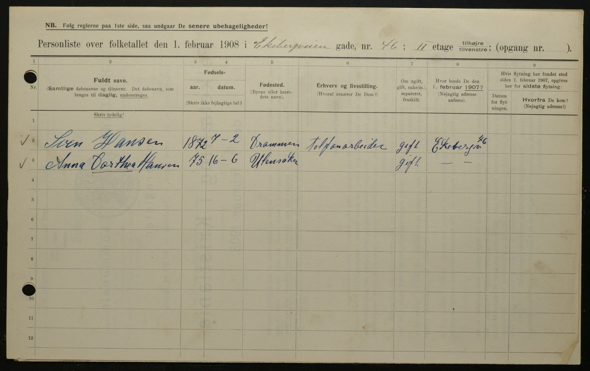 OBA, Municipal Census 1908 for Kristiania, 1908, p. 18644