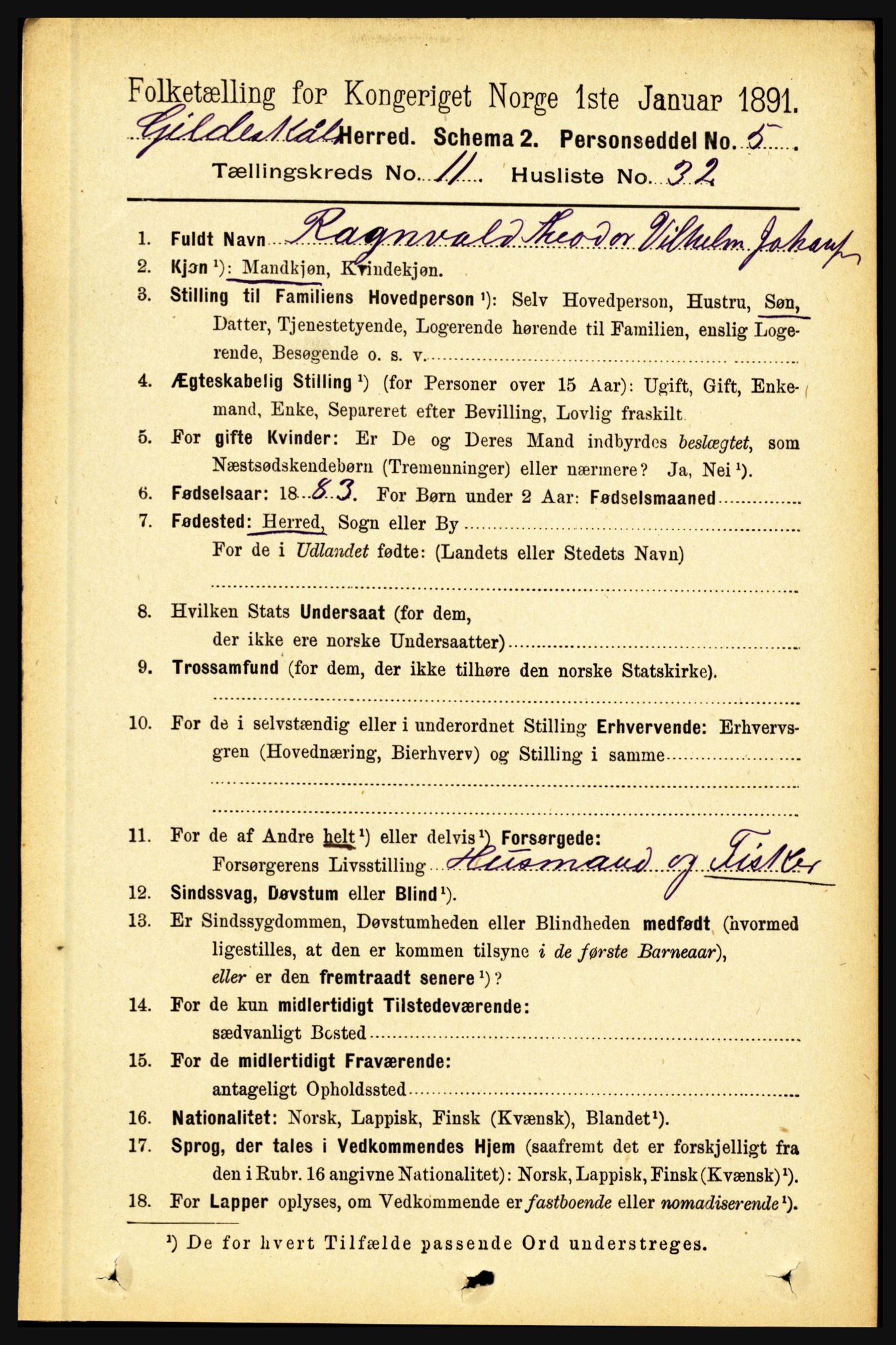 RA, 1891 census for 1838 Gildeskål, 1891, p. 3405