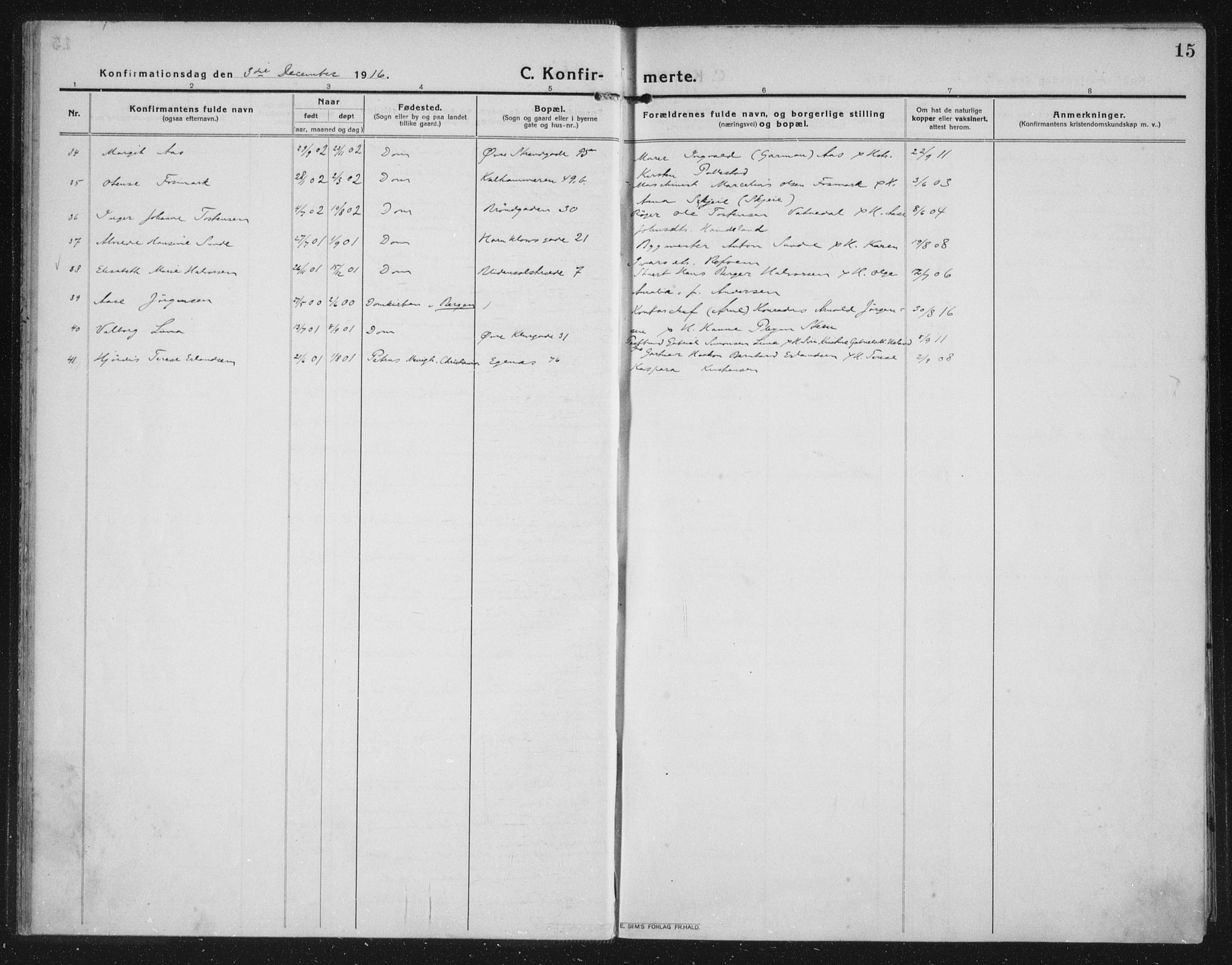 Domkirken sokneprestkontor, AV/SAST-A-101812/002/A/L0019: Parish register (official) no. A 35, 1916-1932, p. 15