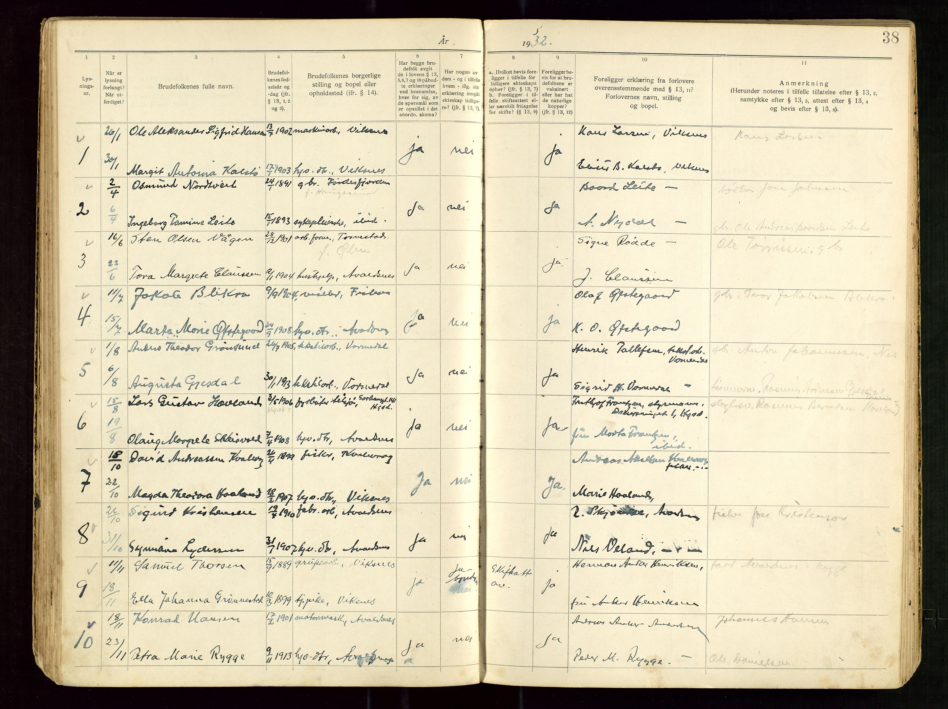 Banns register no. 5, 1919-1952, p. 38