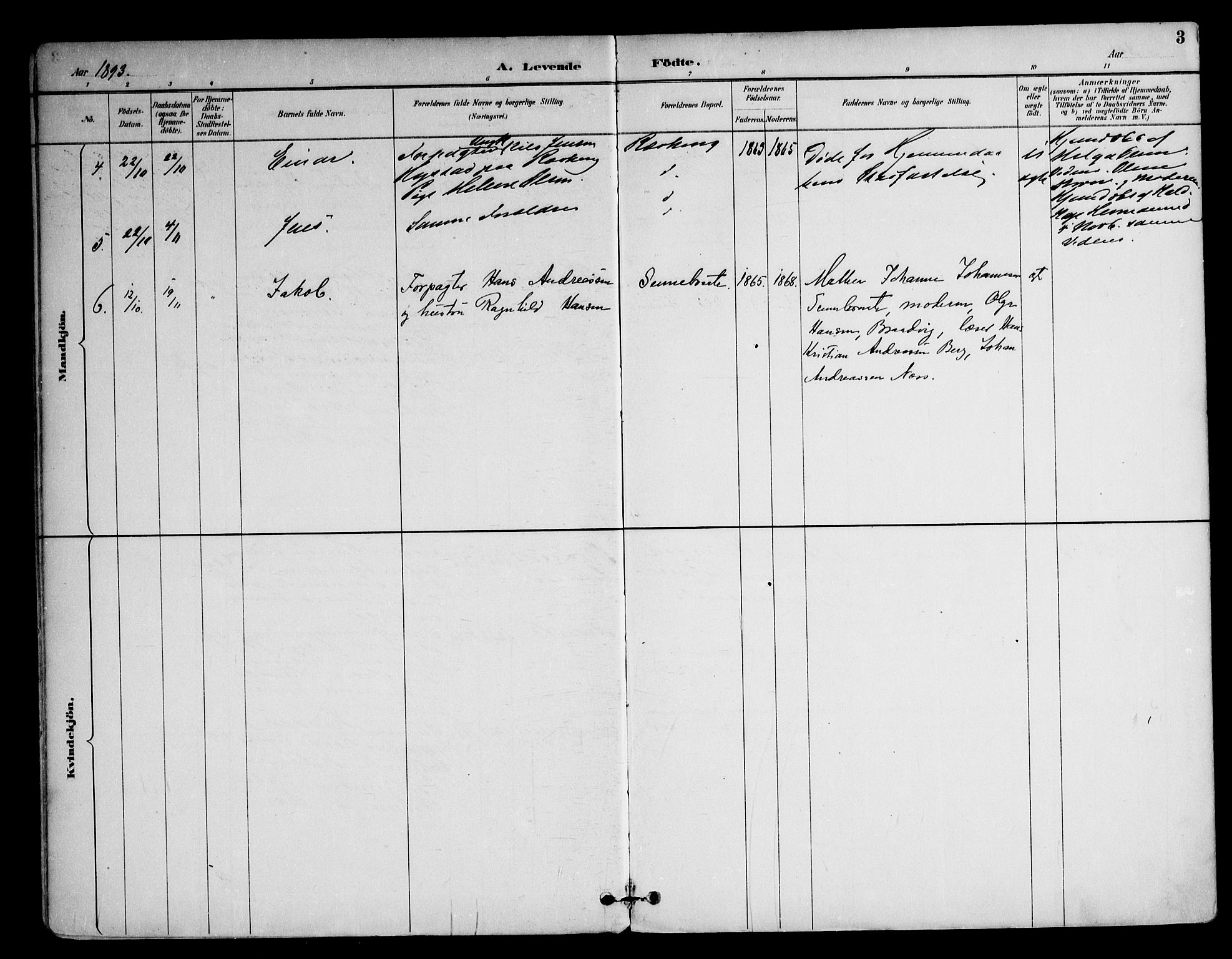 Ås prestekontor Kirkebøker, SAO/A-10894/F/Fc/L0002: Parish register (official) no. III 2, 1892-1924, p. 3
