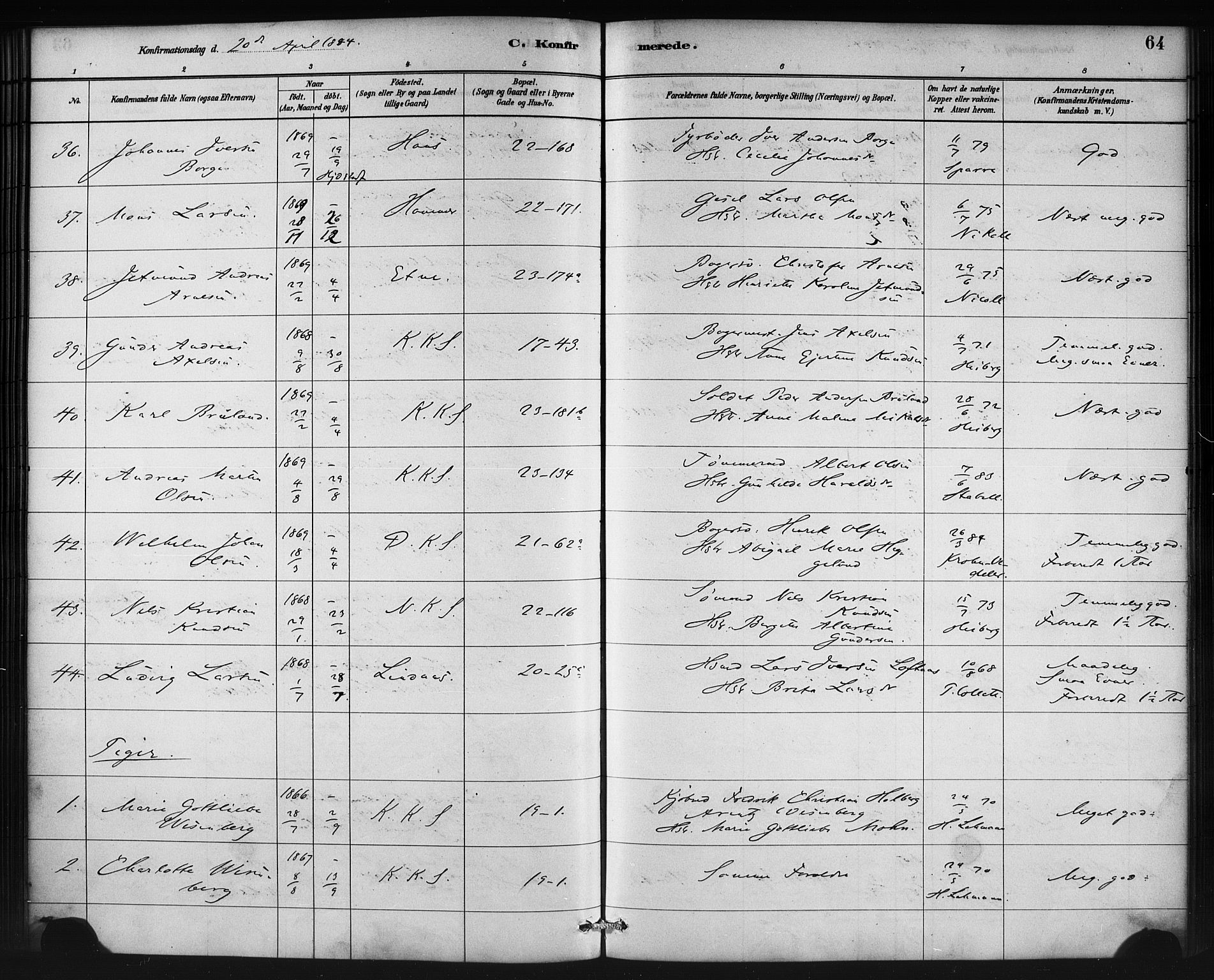 Korskirken sokneprestembete, AV/SAB-A-76101/H/Haa/L0029: Parish register (official) no. C 5, 1880-1892, p. 64