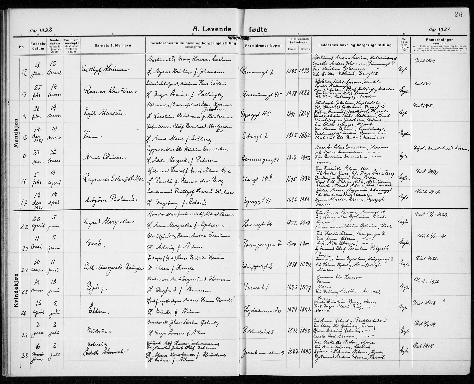 Sandefjord kirkebøker, AV/SAKO-A-315/G/Ga/L0004: Parish register (copy) no. 4, 1920-1931, p. 26