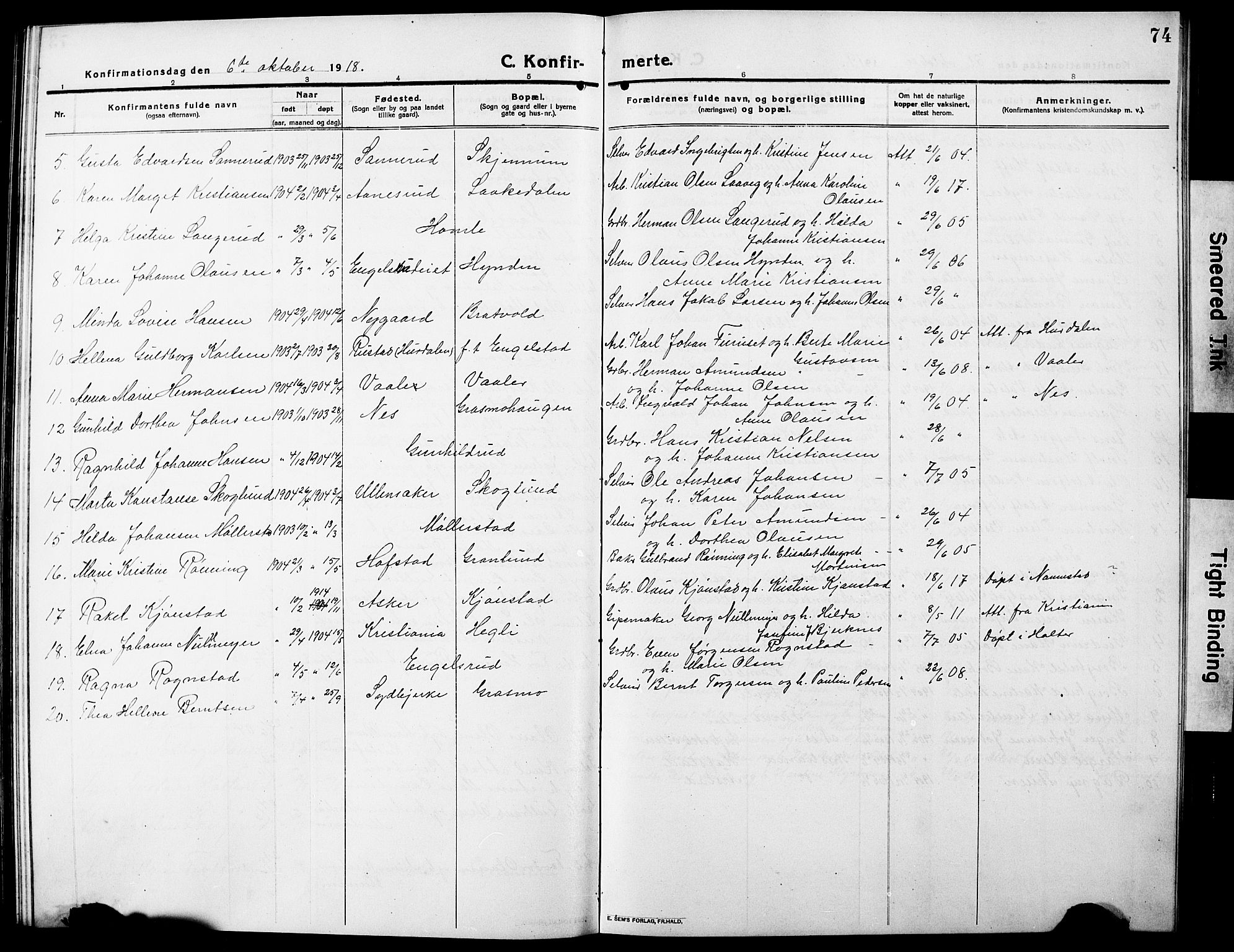 Nannestad prestekontor Kirkebøker, AV/SAO-A-10414a/G/Ga/L0003: Parish register (copy) no. I 3, 1914-1929, p. 74