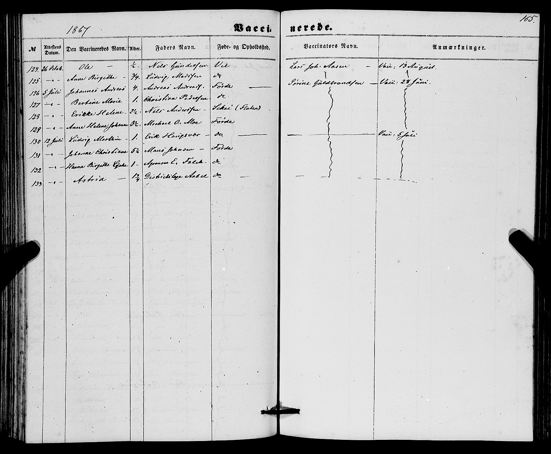 Førde sokneprestembete, AV/SAB-A-79901/H/Haa/Haaa/L0010: Parish register (official) no. A 10, 1861-1876, p. 165