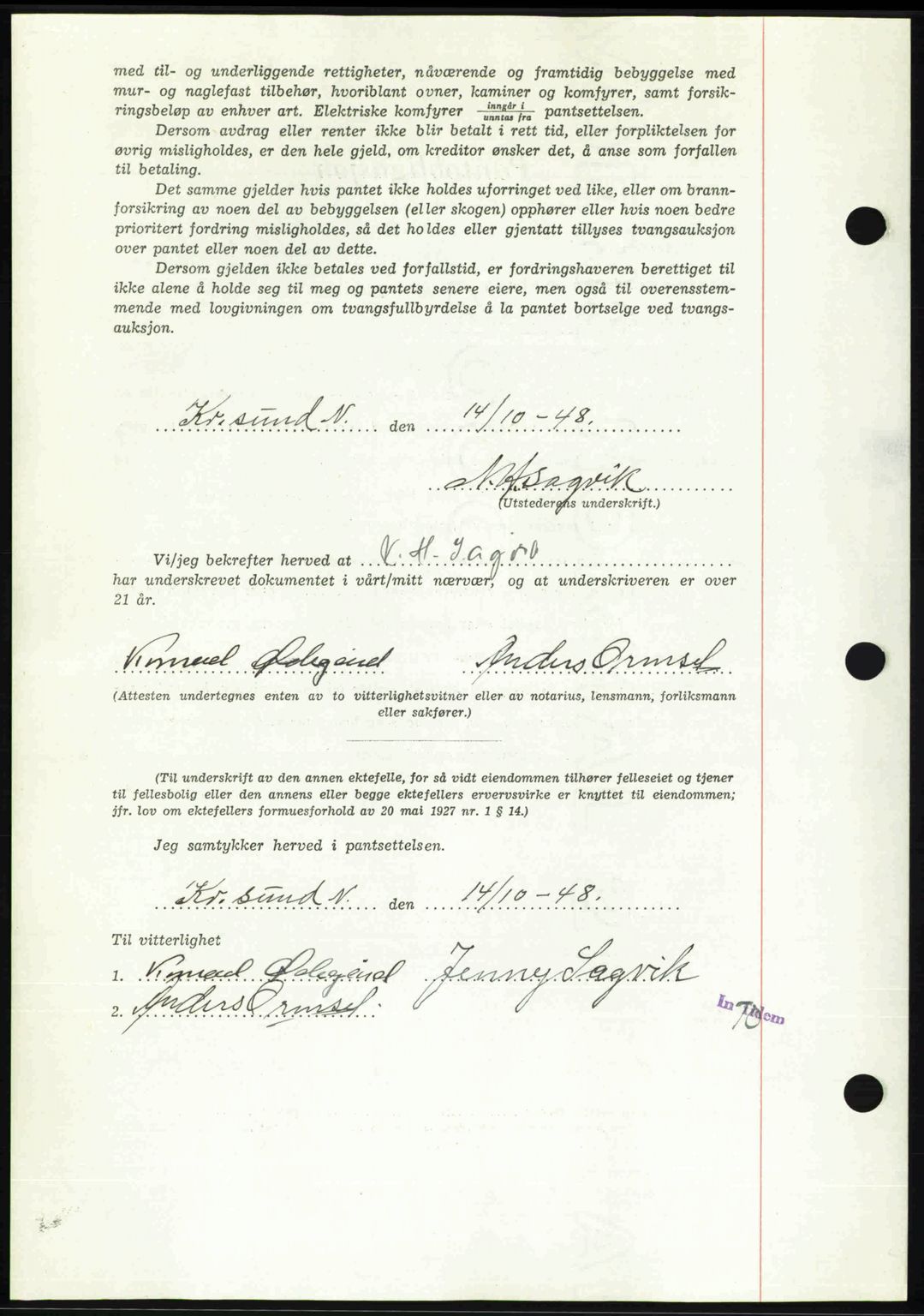 Kristiansund byfogd, AV/SAT-A-4587/A/27: Mortgage book no. 44, 1947-1948, Diary no: : 1388/1948