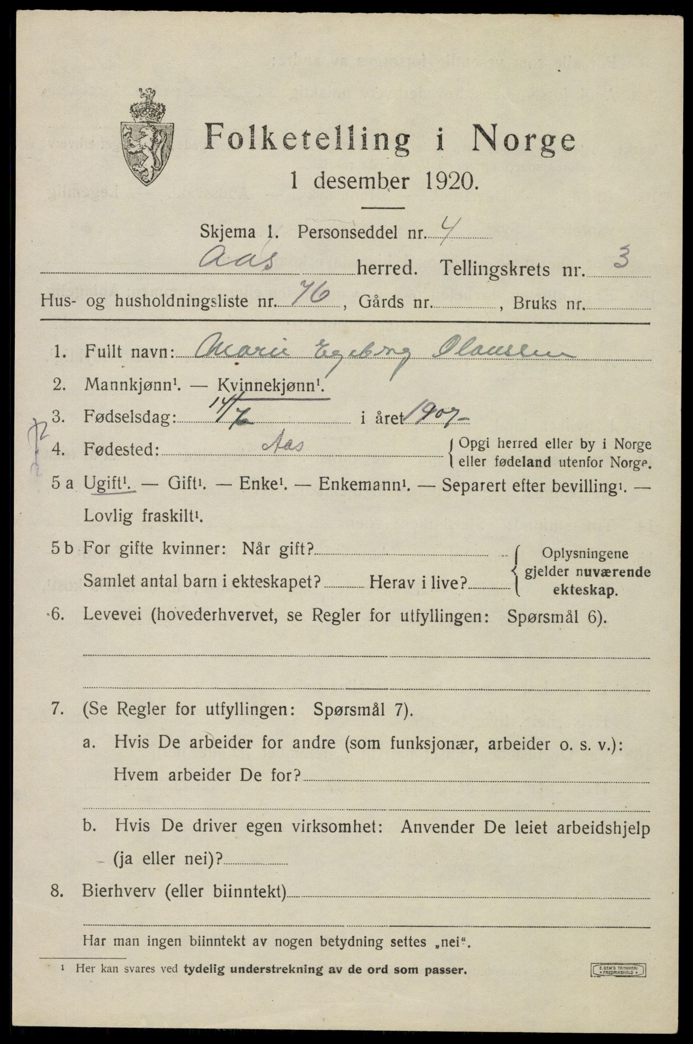 SAO, 1920 census for Ås, 1920, p. 4724