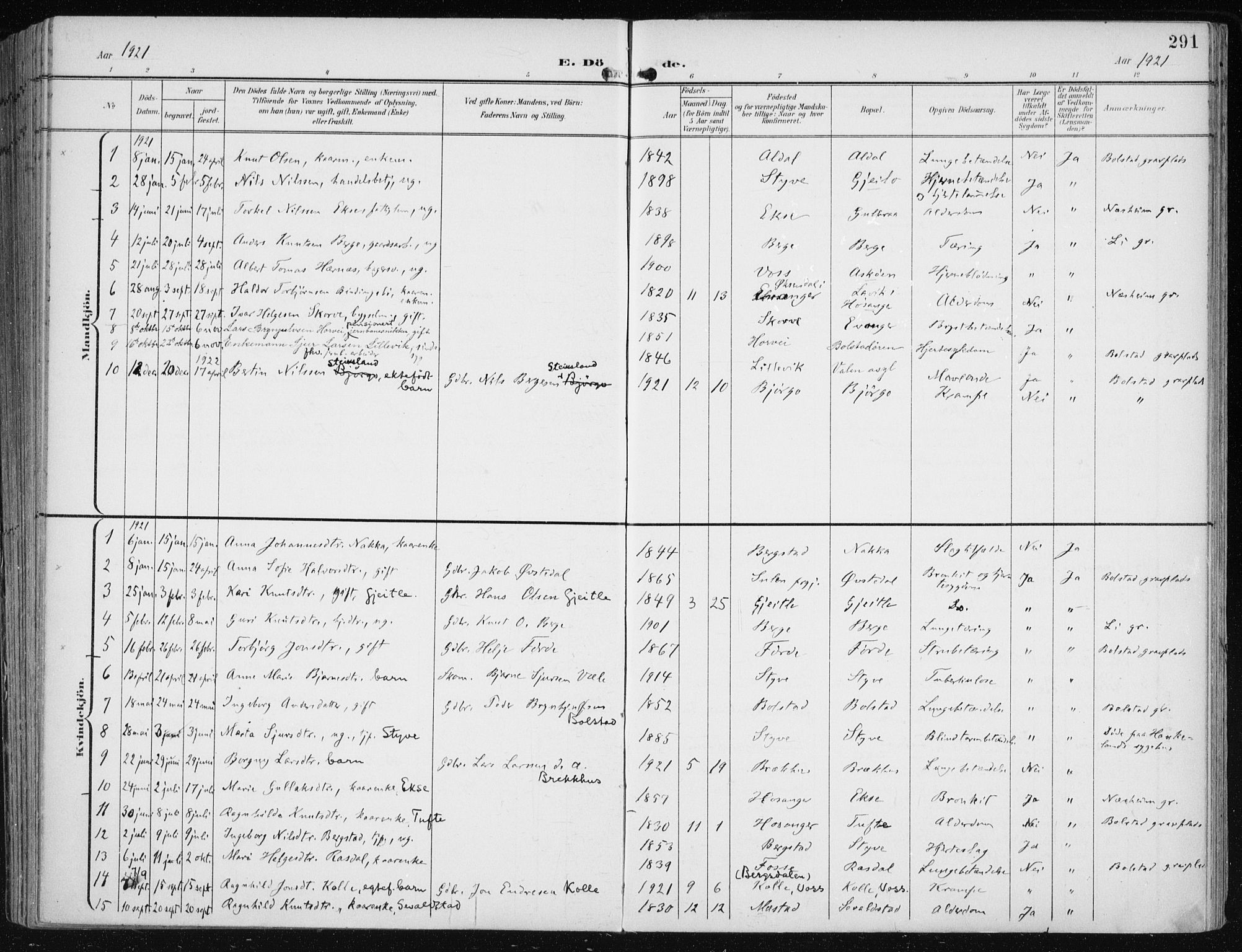 Evanger sokneprestembete, SAB/A-99924: Parish register (official) no. A  3, 1900-1930, p. 291