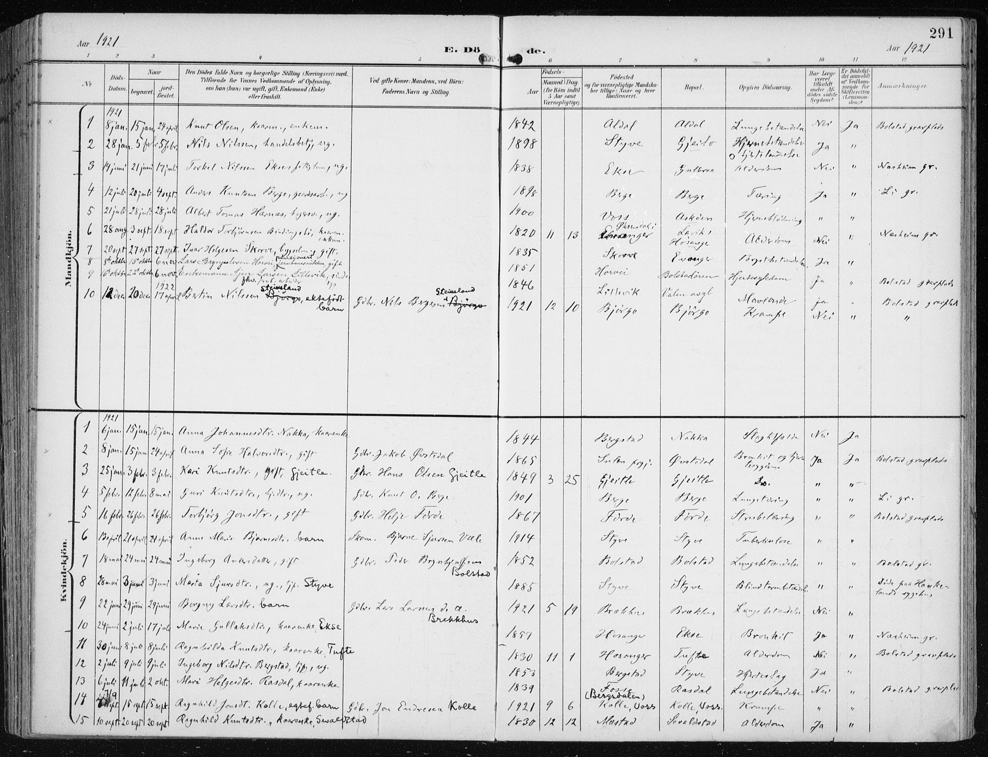 Evanger sokneprestembete, AV/SAB-A-99924: Parish register (official) no. A  3, 1900-1930, p. 291