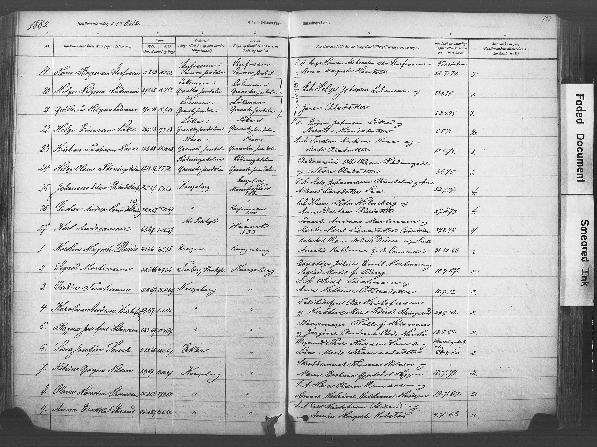 Kongsberg kirkebøker, AV/SAKO-A-22/F/Fb/L0001: Parish register (official) no. II 1, 1878-1886, p. 123