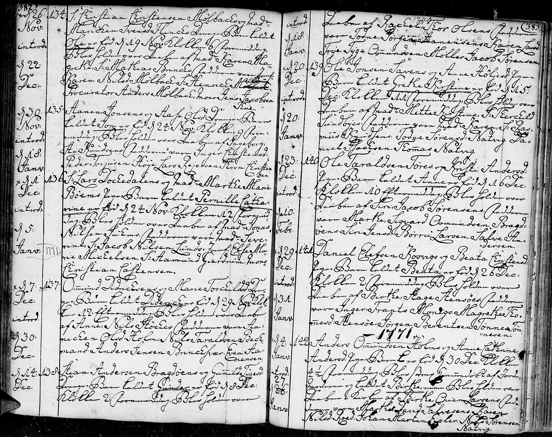 Kristiansand domprosti, AV/SAK-1112-0006/F/Fa/L0002: Parish register (official) no. A 2, 1755-1778, p. 382-383