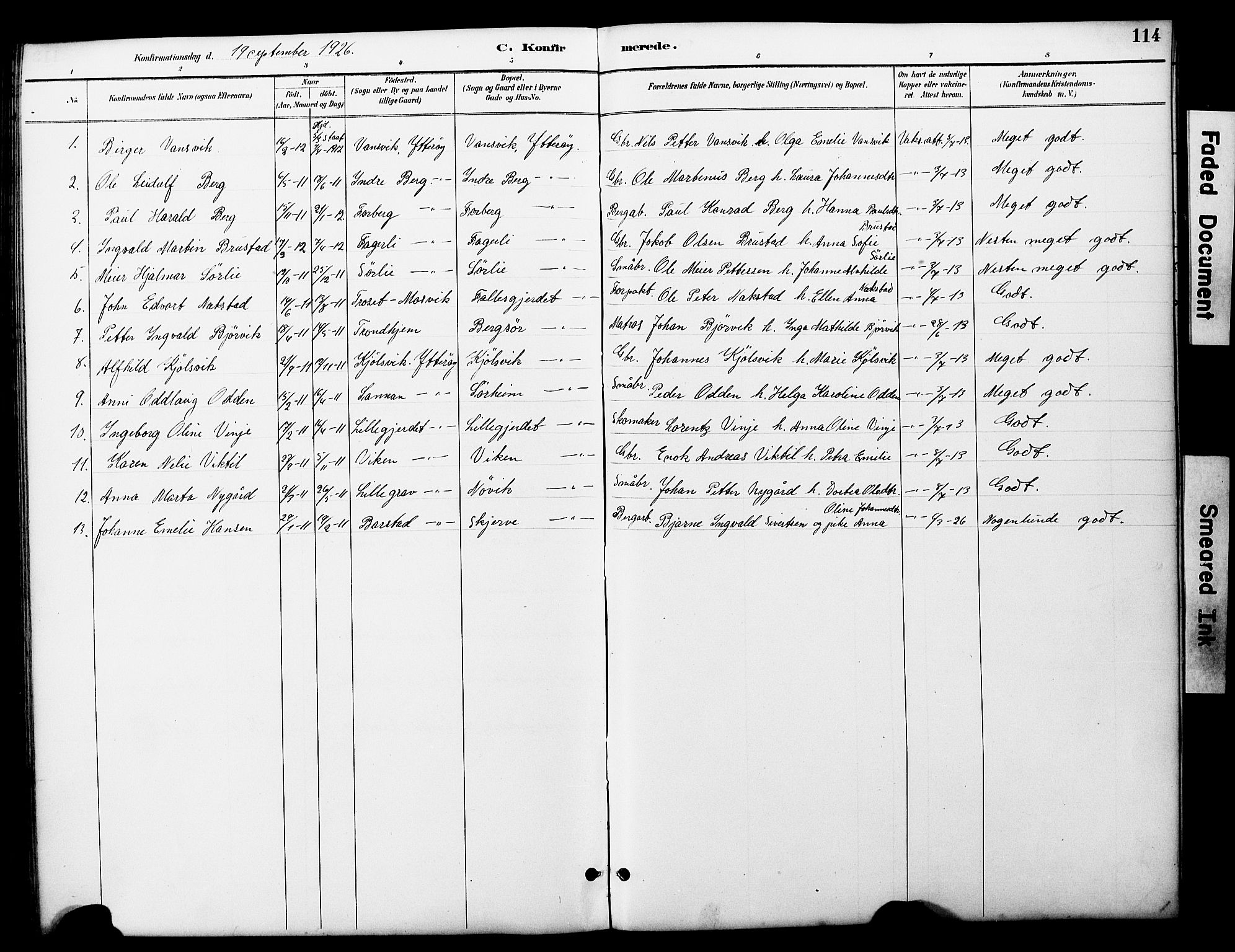 Ministerialprotokoller, klokkerbøker og fødselsregistre - Nord-Trøndelag, SAT/A-1458/722/L0226: Parish register (copy) no. 722C02, 1889-1927, p. 114