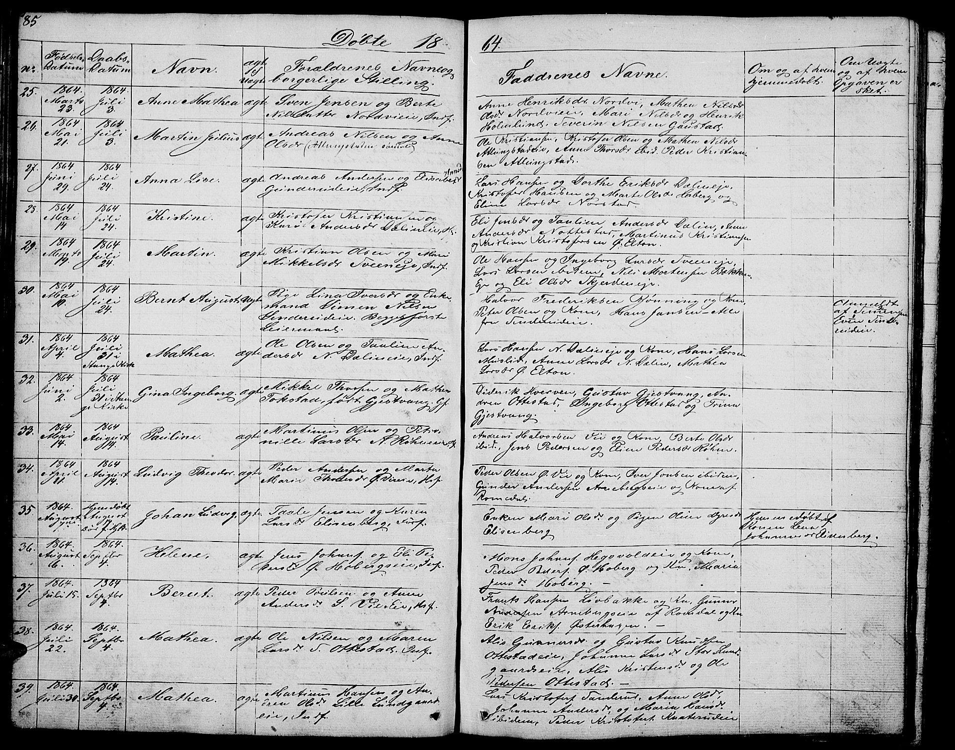 Stange prestekontor, AV/SAH-PREST-002/L/L0002: Parish register (copy) no. 2, 1838-1879, p. 85