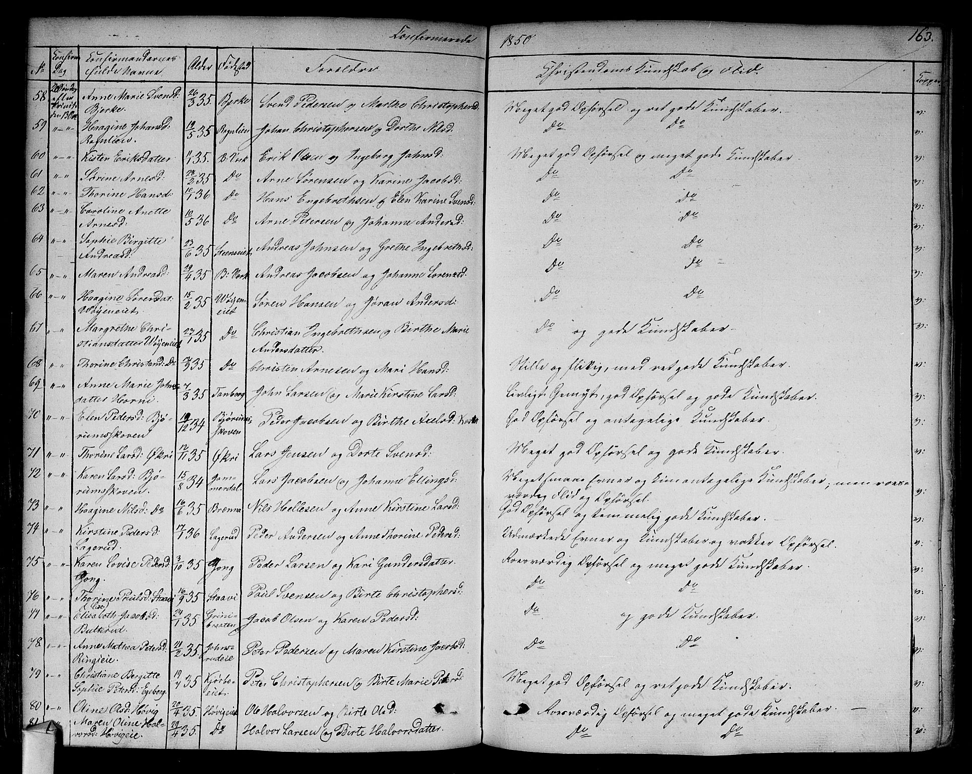 Asker prestekontor Kirkebøker, AV/SAO-A-10256a/F/Fa/L0009: Parish register (official) no. I 9, 1825-1878, p. 163