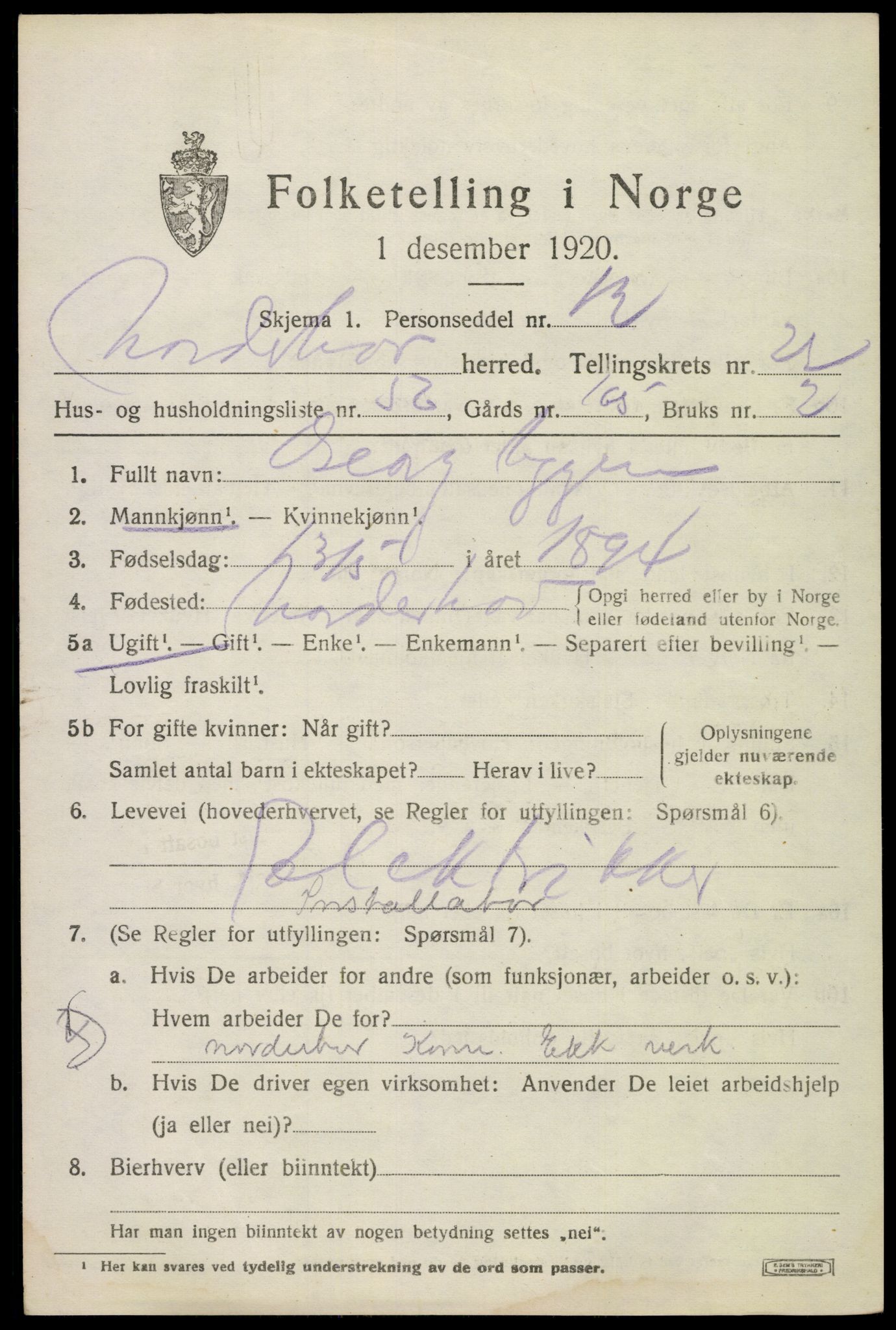 SAKO, 1920 census for Norderhov, 1920, p. 23206