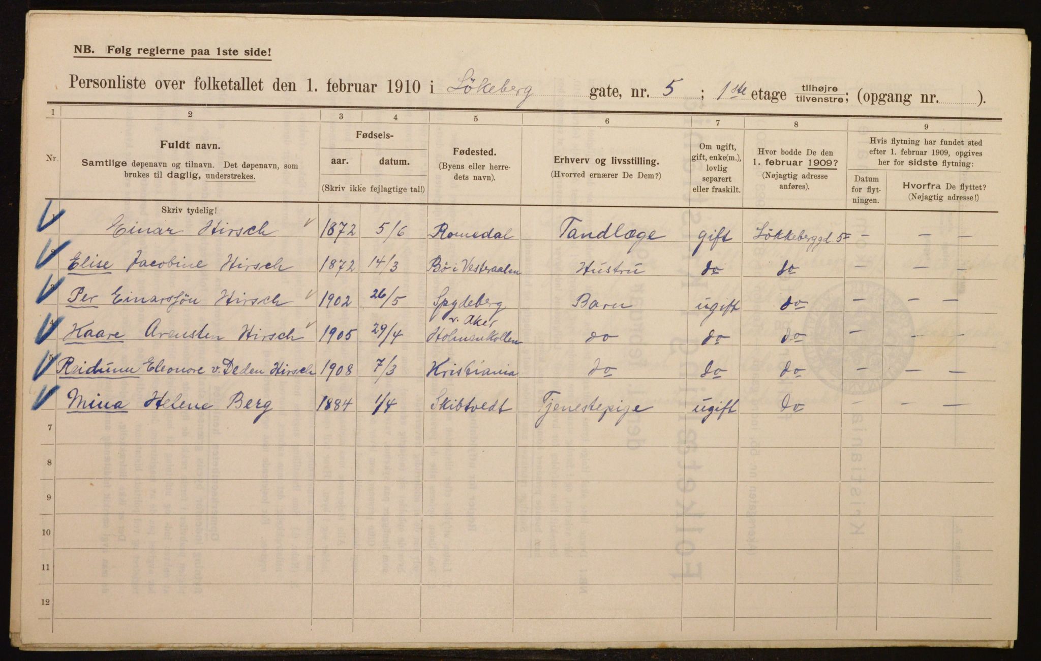 OBA, Municipal Census 1910 for Kristiania, 1910, p. 56556