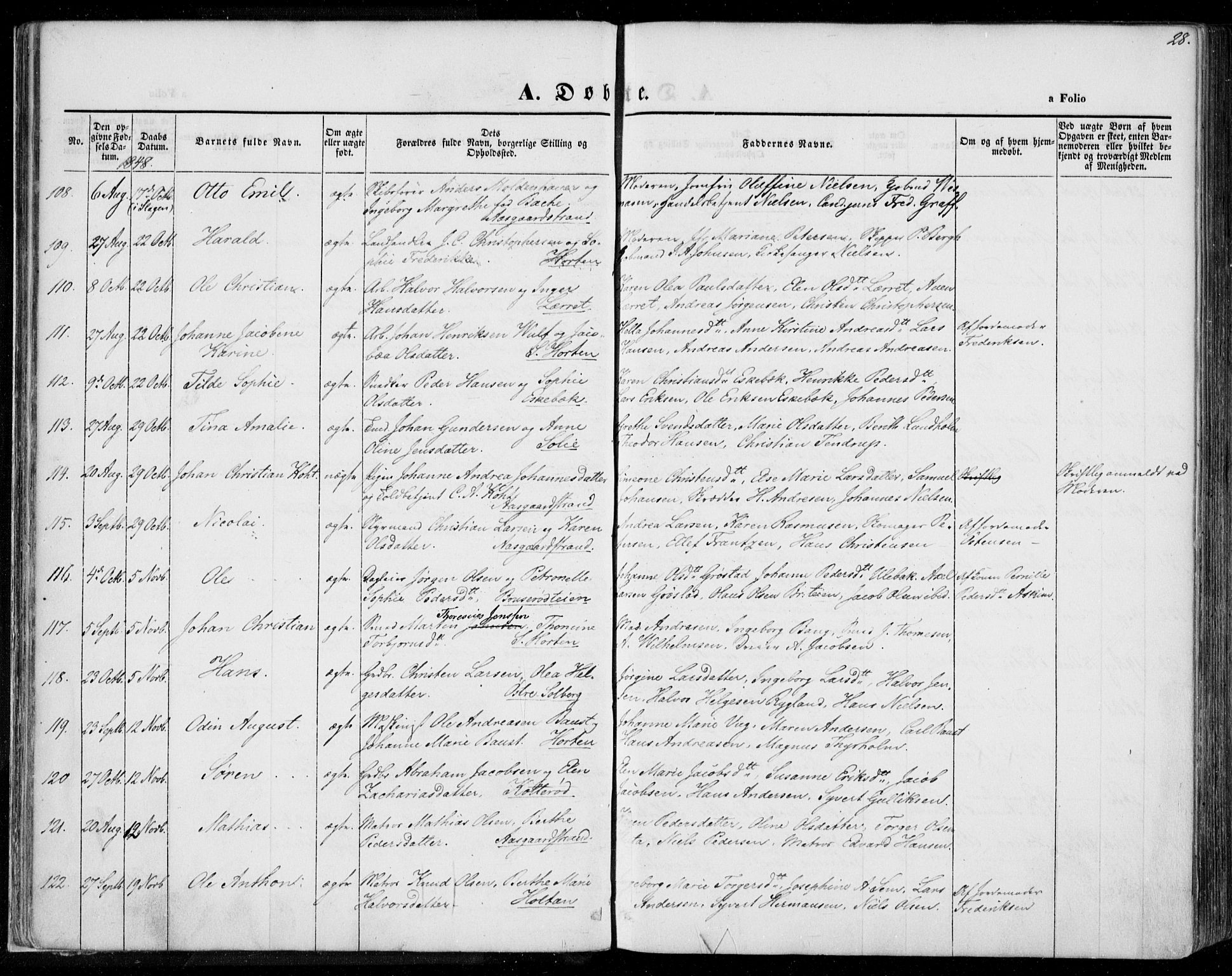 Borre kirkebøker, AV/SAKO-A-338/F/Fa/L0005: Parish register (official) no. I 5, 1845-1851, p. 28