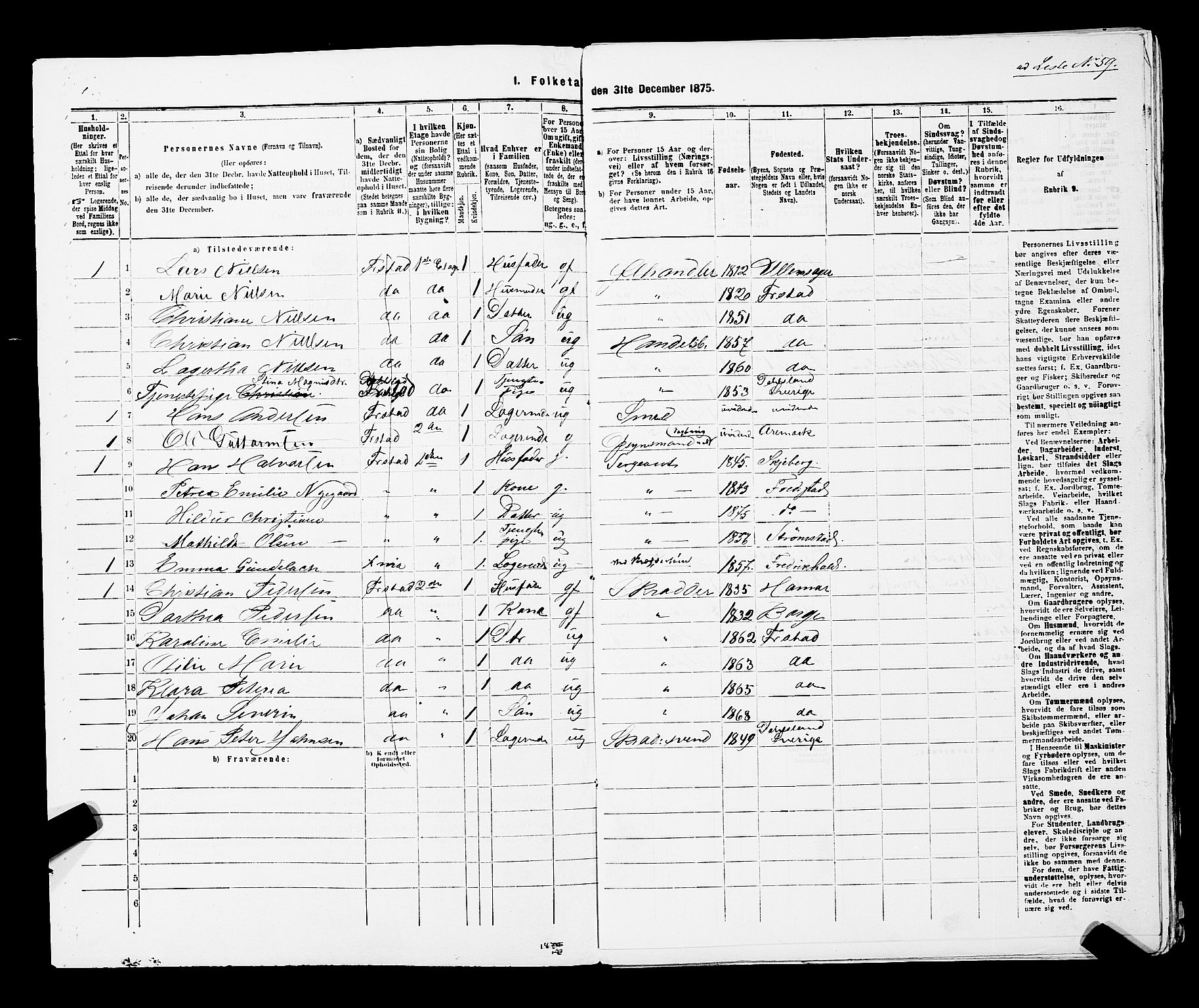 RA, 1875 census for 0103B Fredrikstad/Fredrikstad, 1875, p. 179