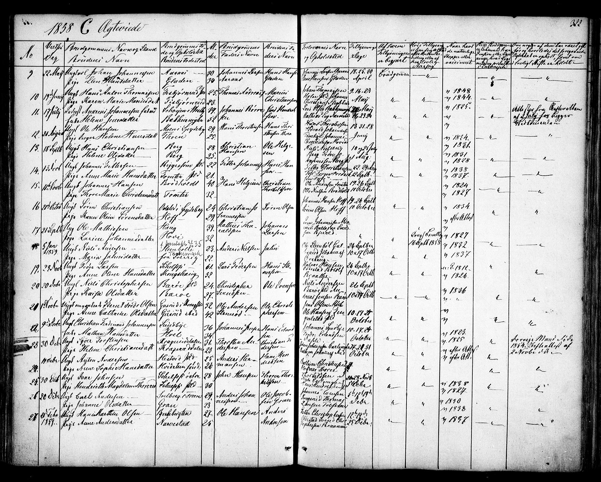 Hobøl prestekontor Kirkebøker, AV/SAO-A-2002/F/Fa/L0003: Parish register (official) no. I 3, 1842-1864, p. 322