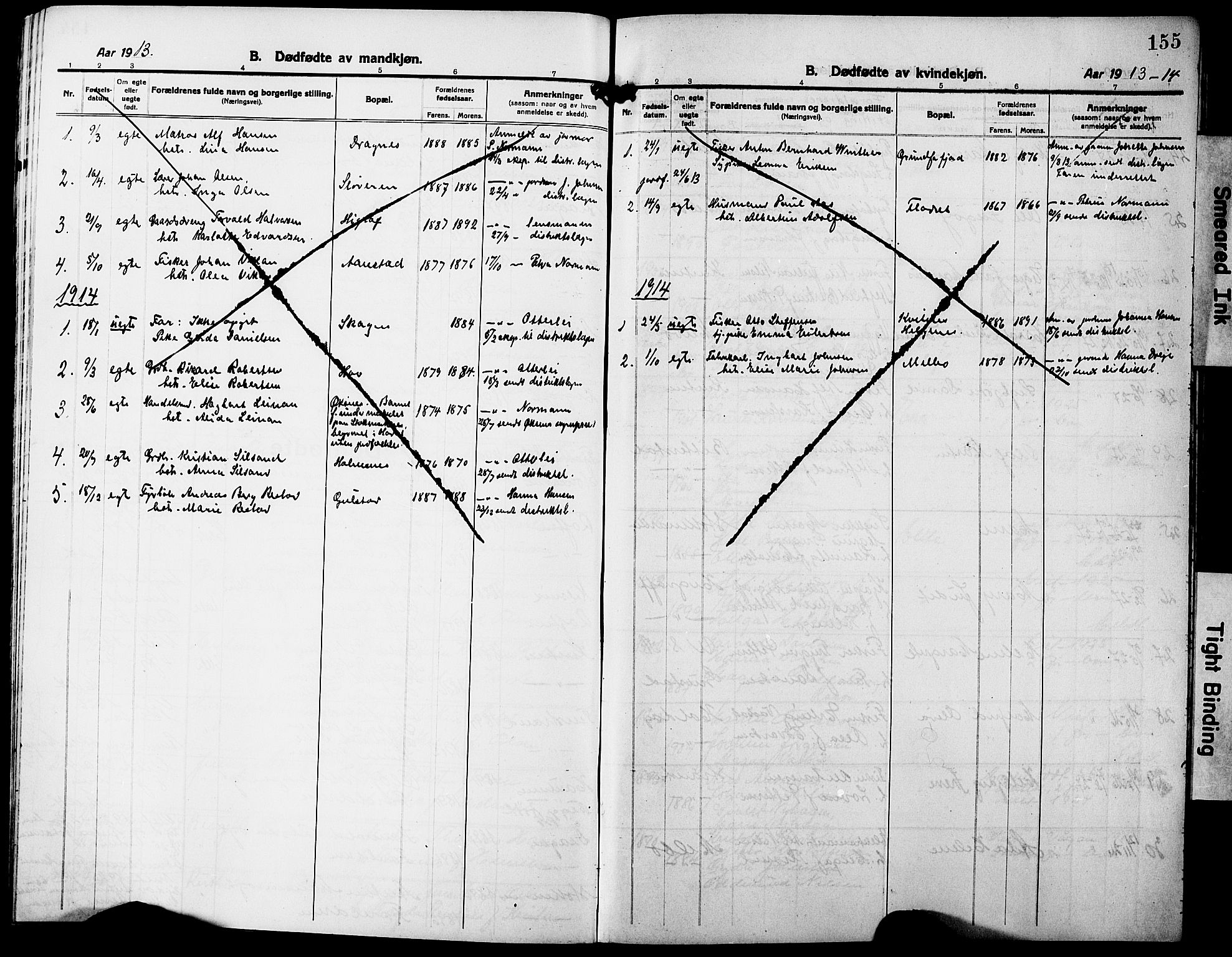 Ministerialprotokoller, klokkerbøker og fødselsregistre - Nordland, AV/SAT-A-1459/888/L1269: Parish register (copy) no. 888C07, 1913-1927, p. 155