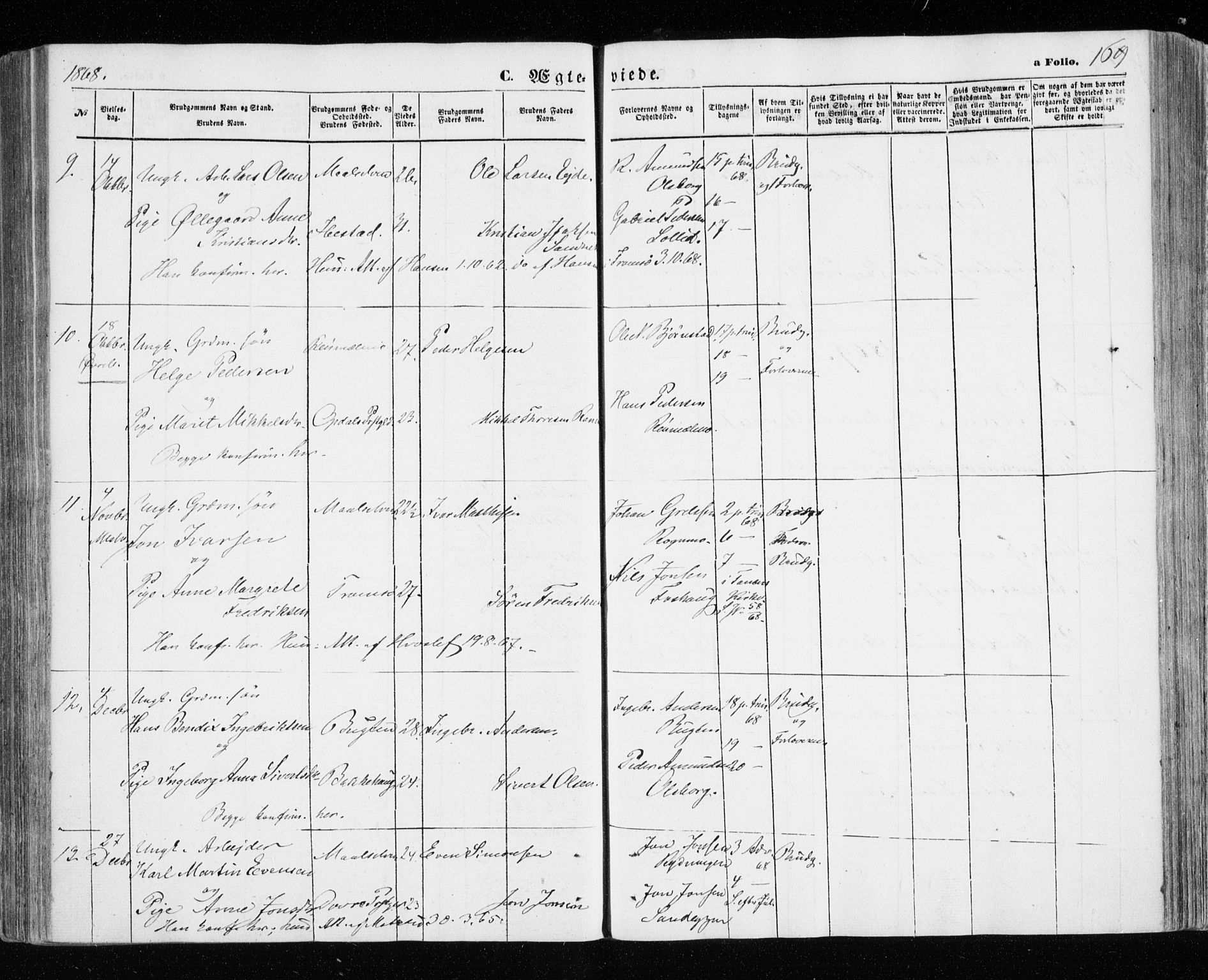 Målselv sokneprestembete, SATØ/S-1311/G/Ga/Gaa/L0004kirke: Parish register (official) no. 4, 1863-1872, p. 169