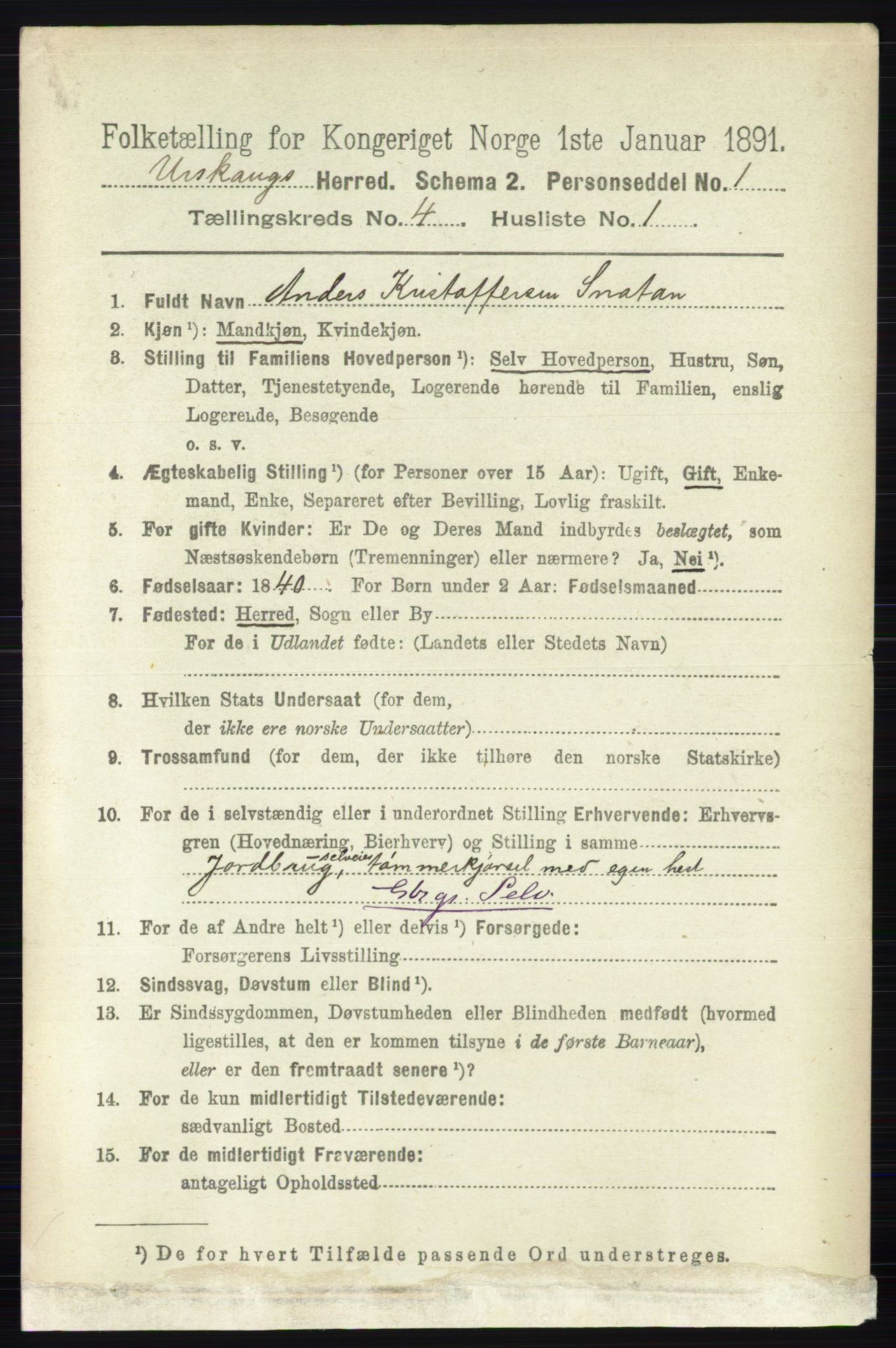 RA, 1891 census for 0224 Aurskog, 1891, p. 1487