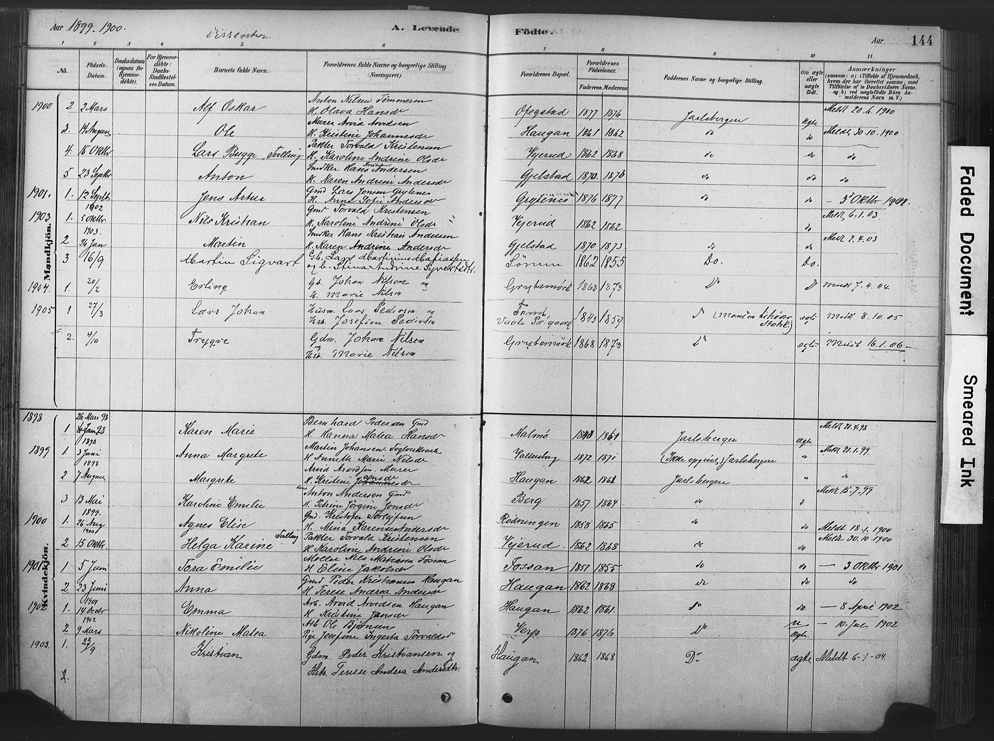 Våle kirkebøker, SAKO/A-334/F/Fa/L0011: Parish register (official) no. I 11, 1878-1906, p. 144