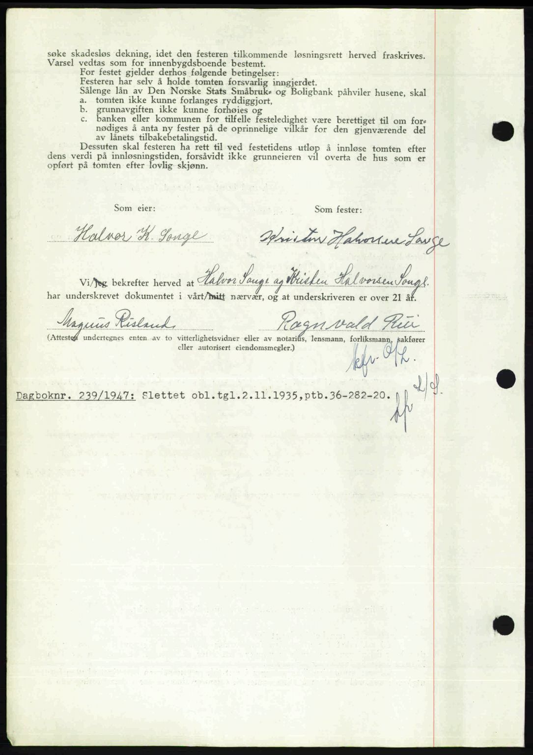 Nedenes sorenskriveri, AV/SAK-1221-0006/G/Gb/Gba/L0056: Mortgage book no. A8, 1946-1947, Diary no: : 238/1947