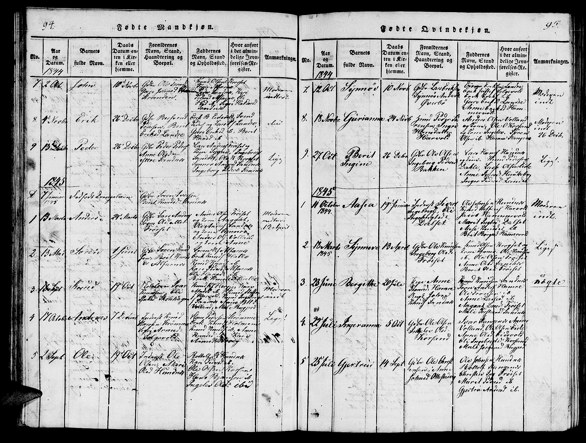 Ministerialprotokoller, klokkerbøker og fødselsregistre - Møre og Romsdal, AV/SAT-A-1454/548/L0613: Parish register (copy) no. 548C01, 1818-1846, p. 94-95