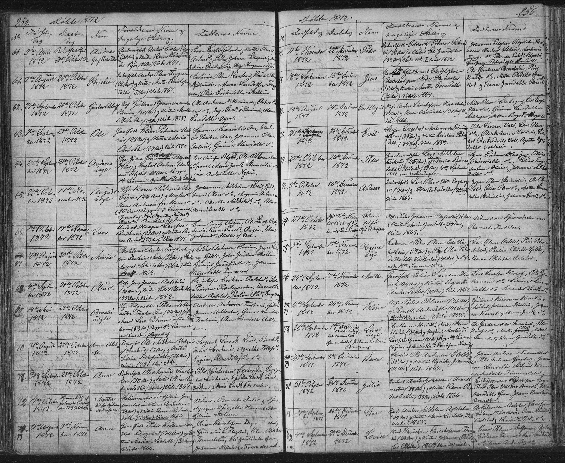 Vang prestekontor, Hedmark, SAH/PREST-008/H/Ha/Hab/L0010A: Parish register (copy) no. 10a, 1854-1896, p. 254-255