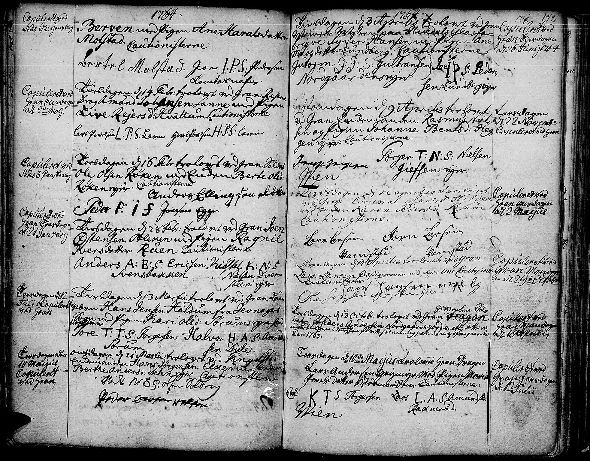 Gran prestekontor, AV/SAH-PREST-112/H/Ha/Haa/L0004: Parish register (official) no. 4, 1759-1775, p. 172