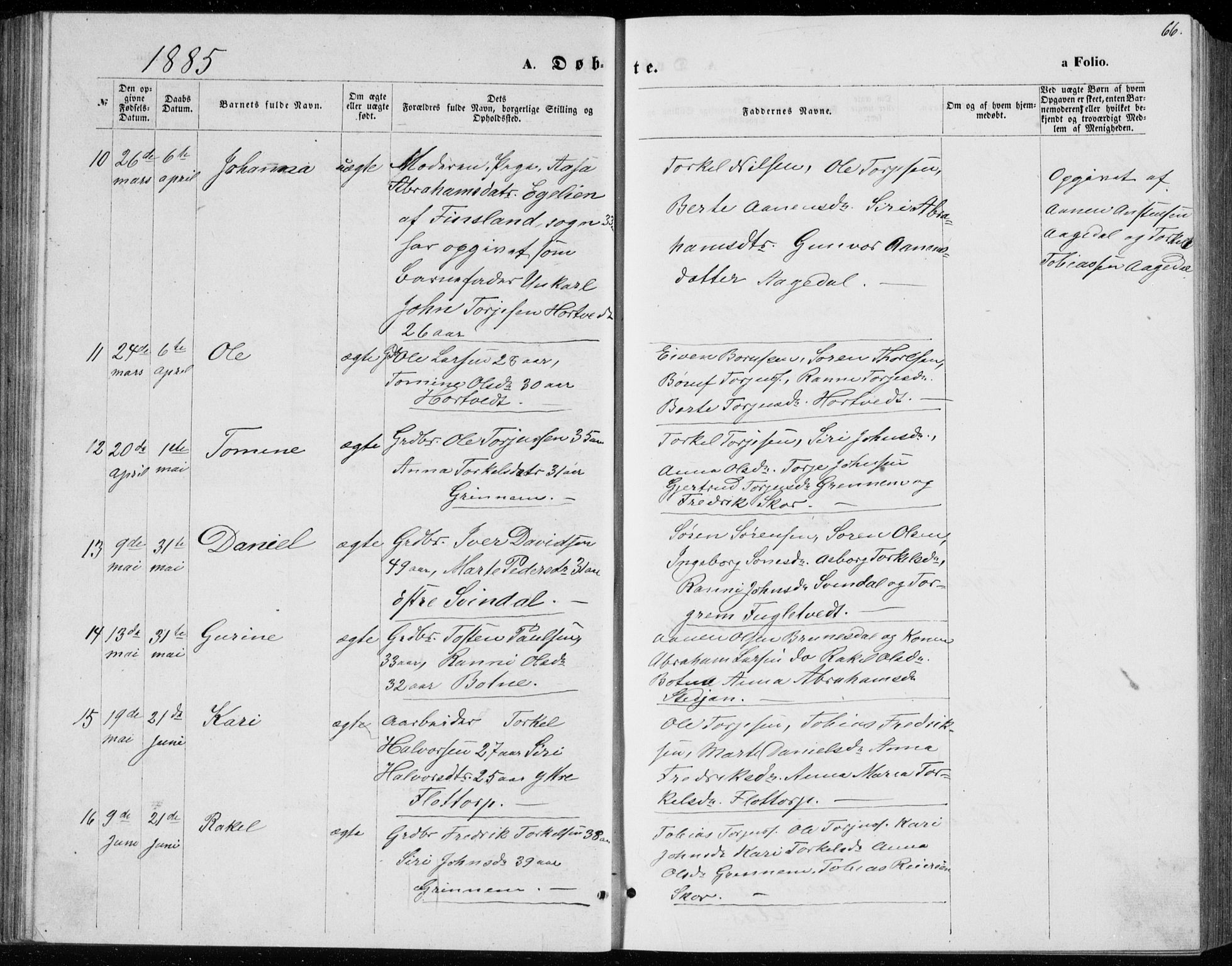 Bjelland sokneprestkontor, AV/SAK-1111-0005/F/Fb/Fbc/L0002: Parish register (copy) no. B 2, 1867-1887, p. 66