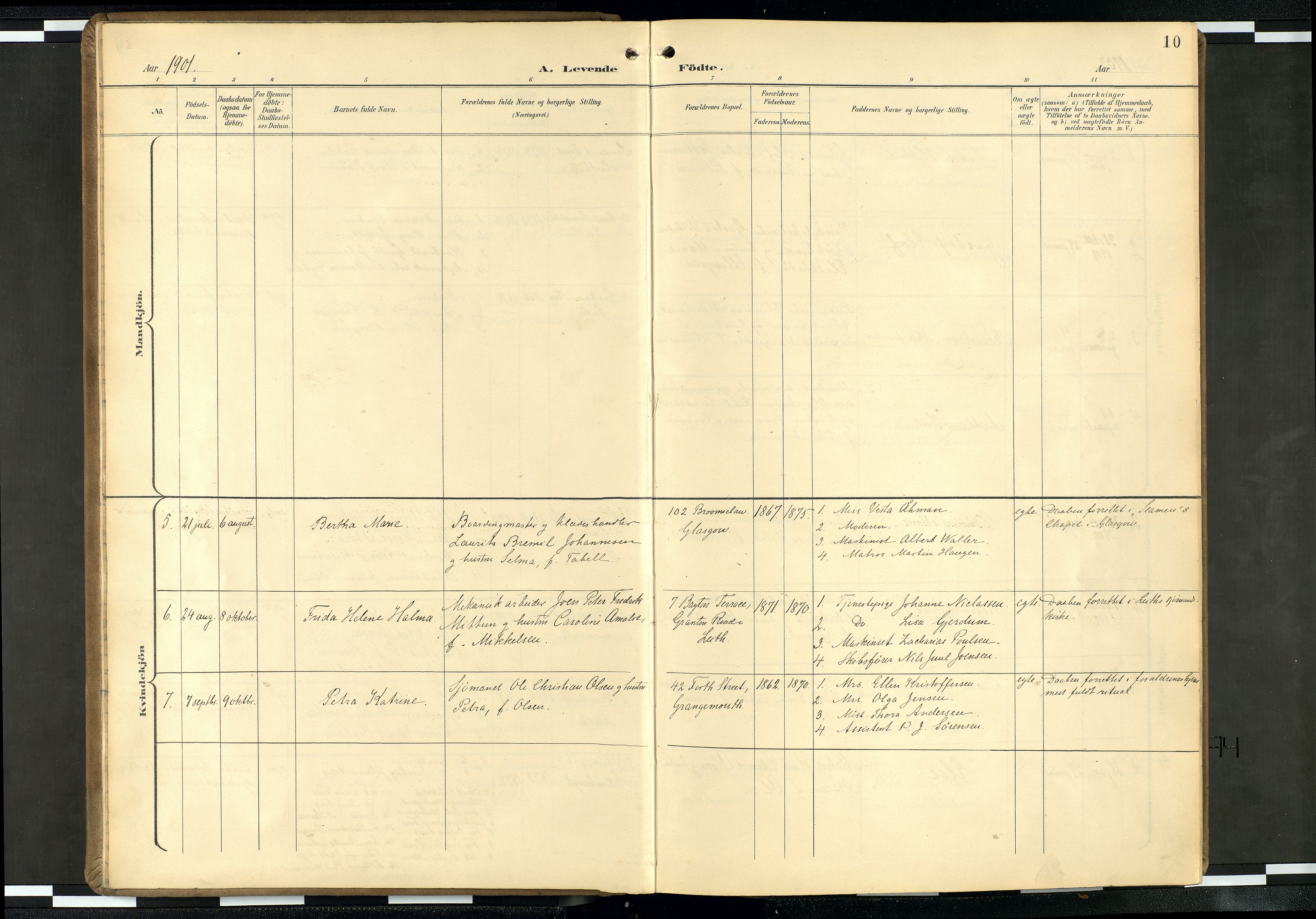 Den norske sjømannsmisjon i utlandet/Skotske havner (Leith, Glasgow), SAB/SAB/PA-0100/H/Ha/Haa/L0004: Parish register (official) no. A 4, 1899-1949, p. 9b-10a
