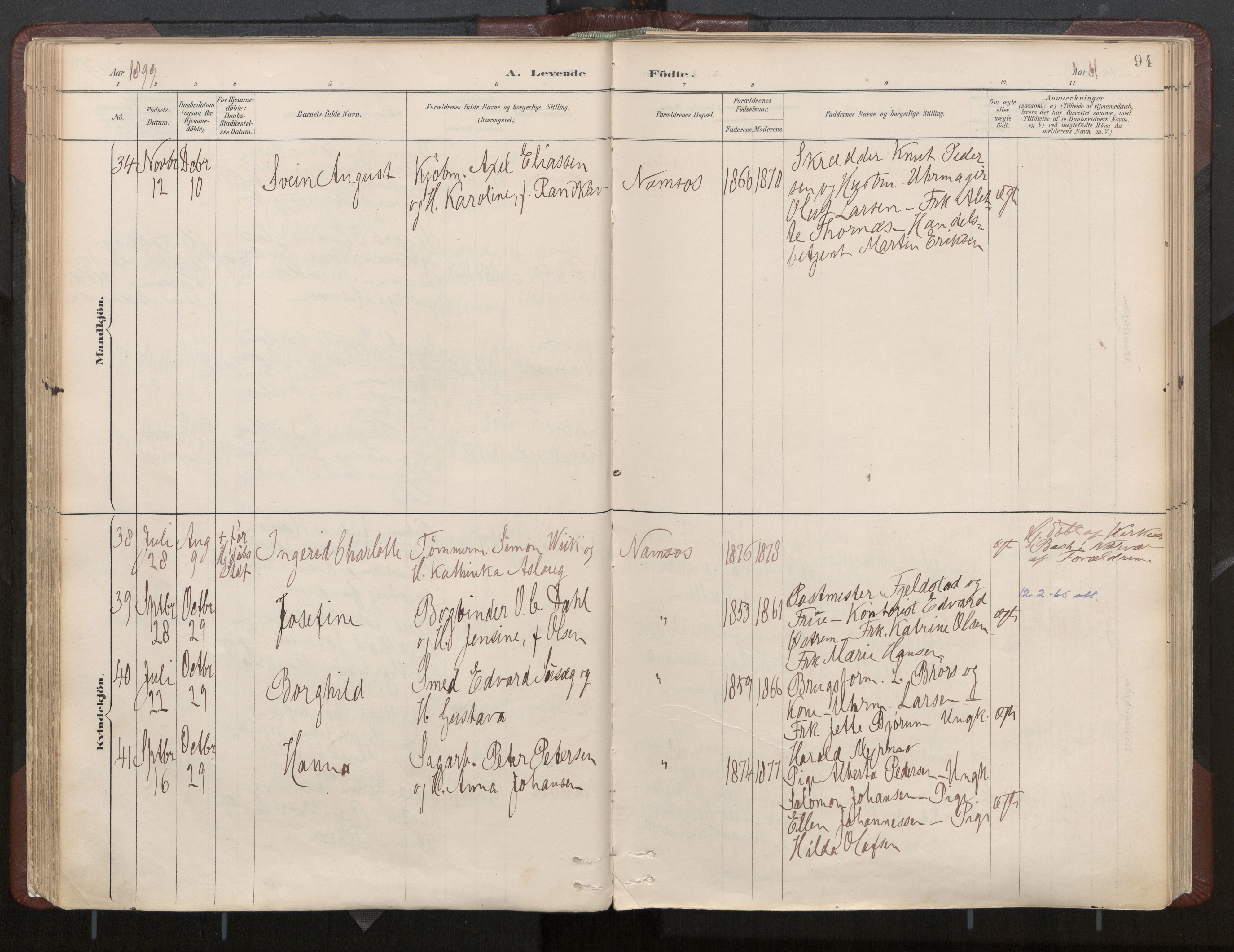 Ministerialprotokoller, klokkerbøker og fødselsregistre - Nord-Trøndelag, AV/SAT-A-1458/768/L0574: Parish register (official) no. 768A08, 1887-1927, p. 94