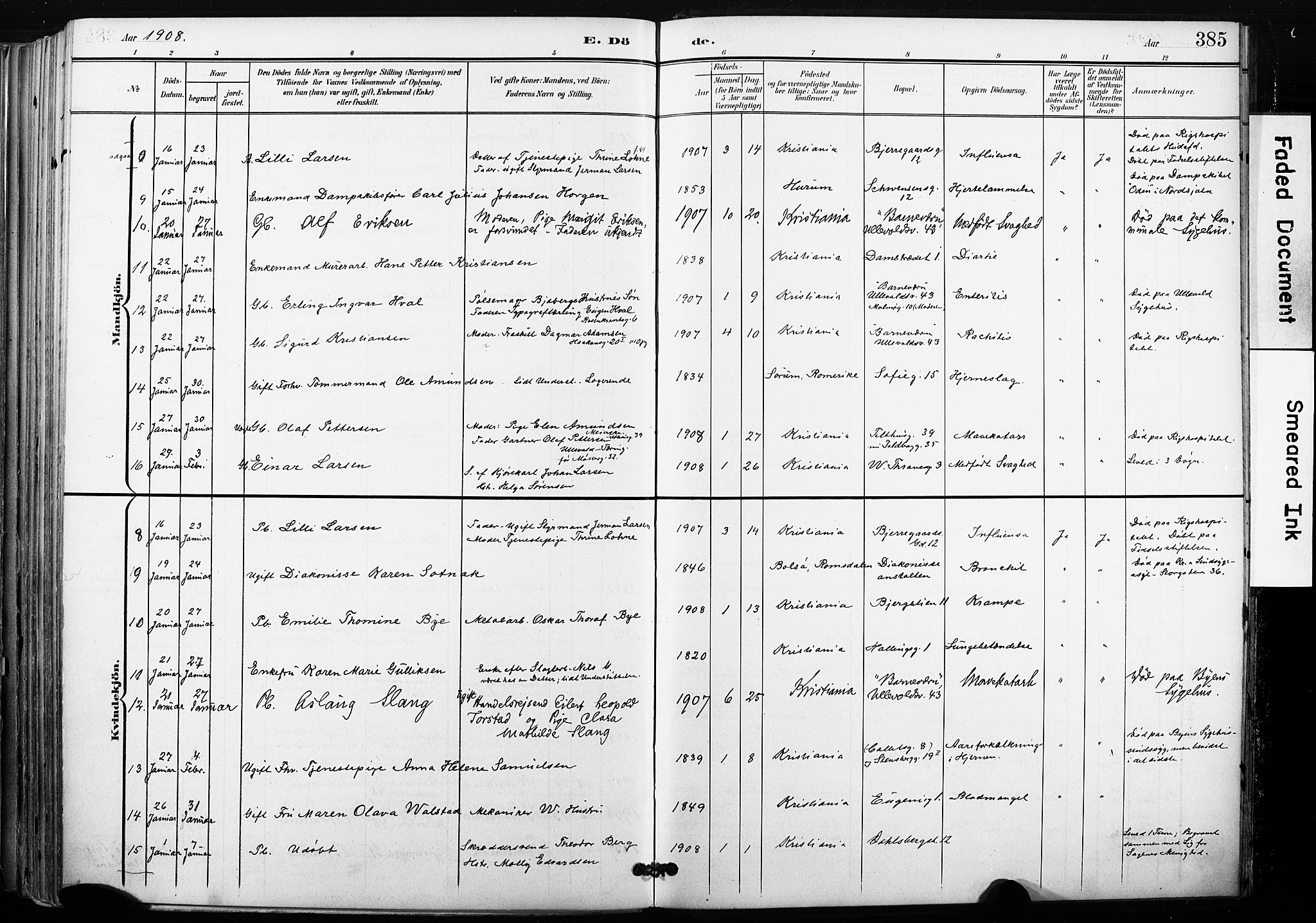 Gamle Aker prestekontor Kirkebøker, SAO/A-10617a/F/L0013: Parish register (official) no. 13, 1901-1908, p. 385