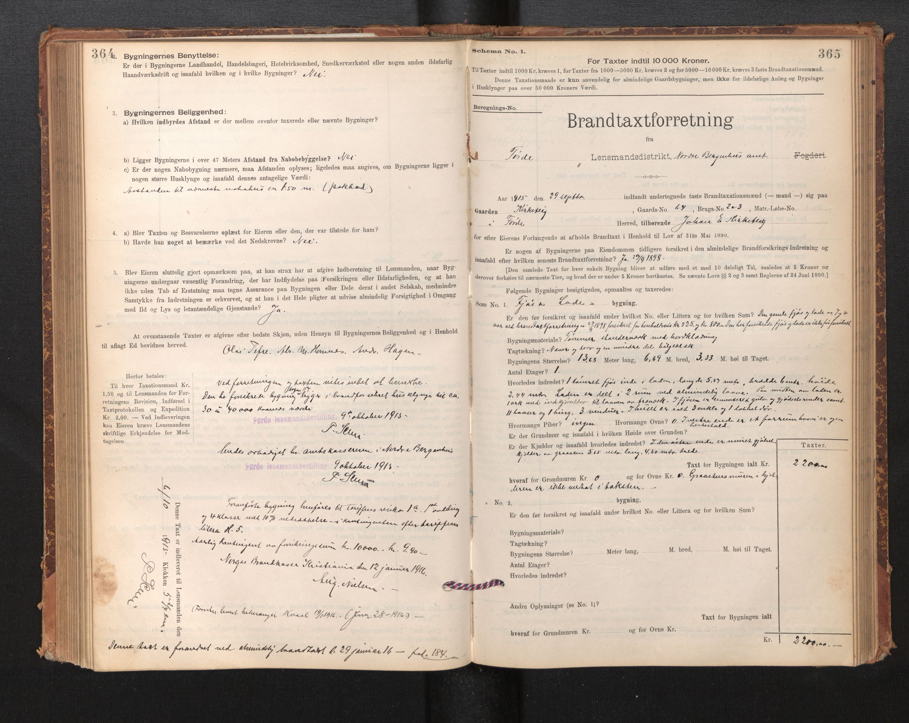 Lensmannen i Førde, AV/SAB-A-27401/0012/L0008: Branntakstprotokoll, skjematakst, 1895-1922, p. 364-365