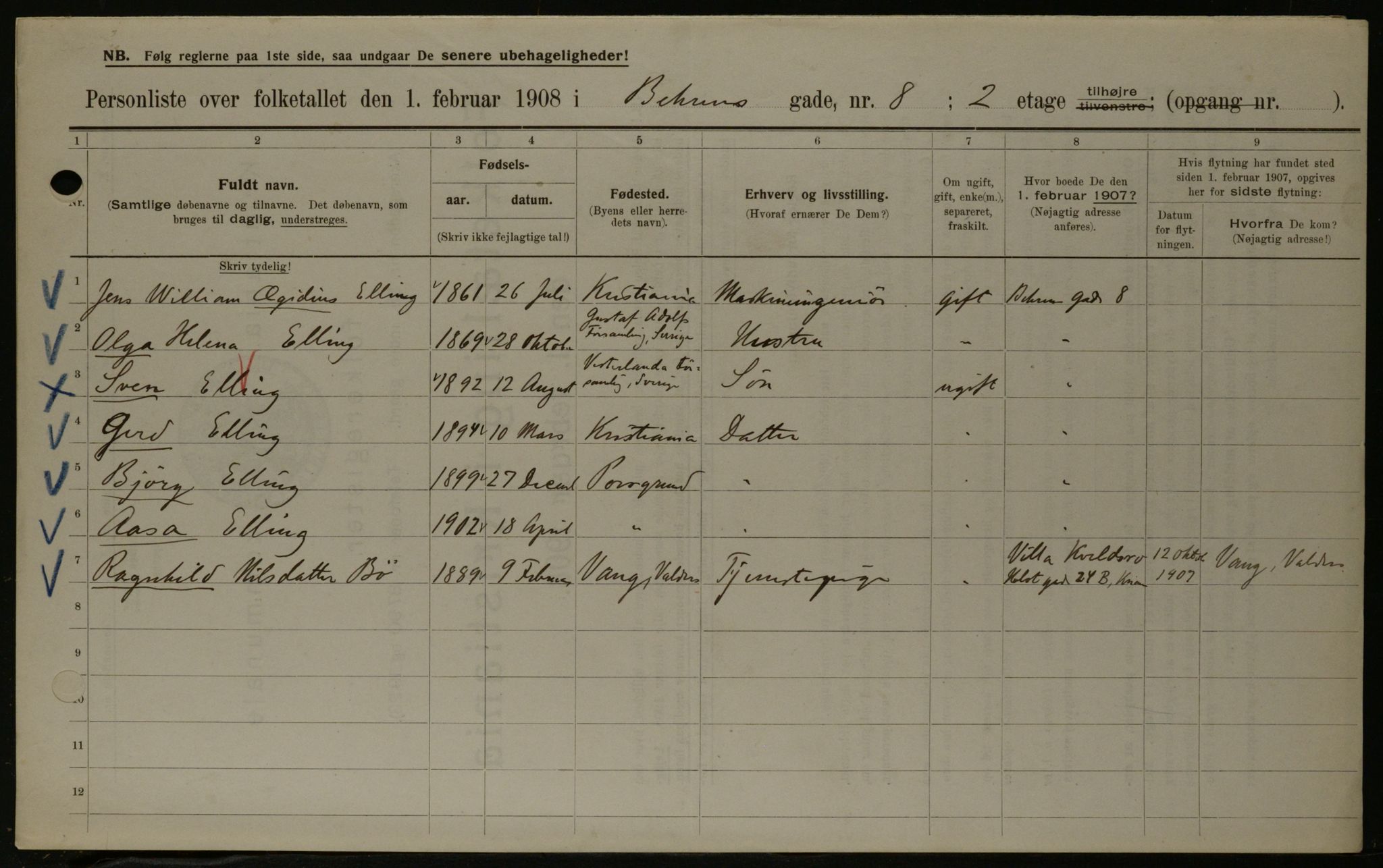 OBA, Municipal Census 1908 for Kristiania, 1908, p. 3440