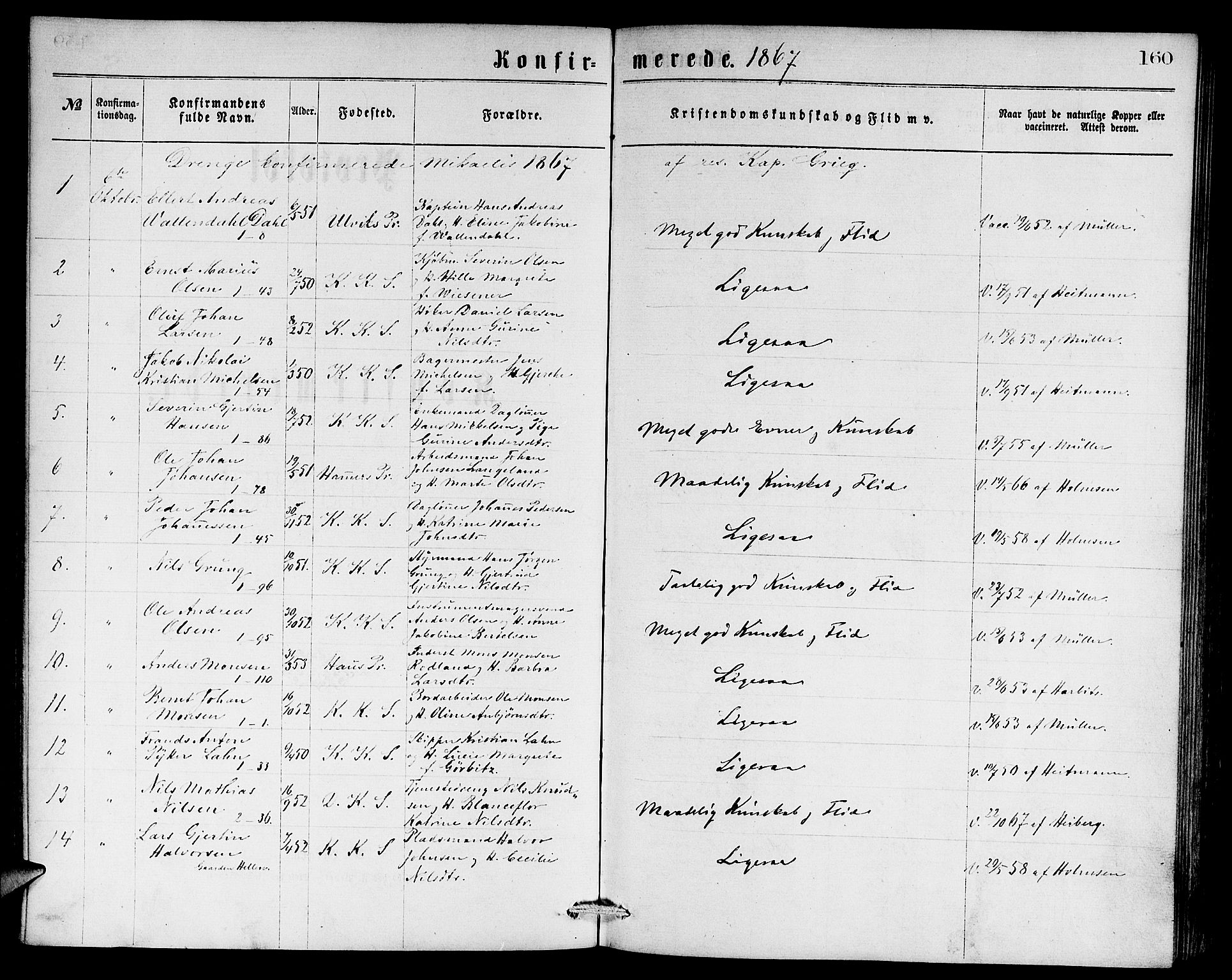 Sandviken Sokneprestembete, SAB/A-77601/H/Hb: Parish register (copy) no. A 1, 1867-1879, p. 160